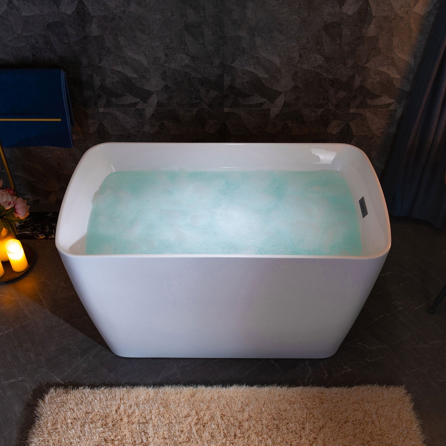 WOODBRIDGE 48" Acrylic Freestanding Square Contemporary Soaking Tub with Pre-molded Seat