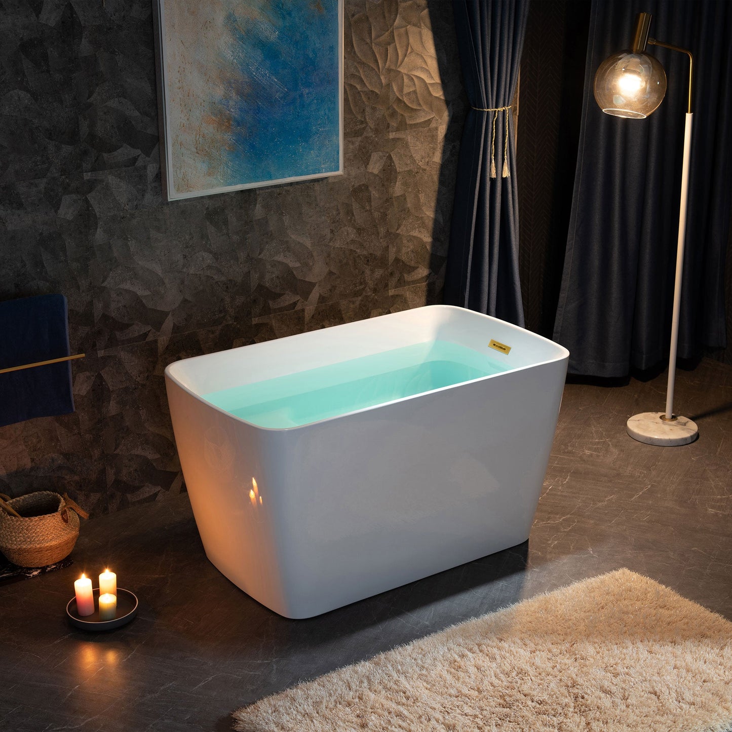 WOODBRIDGE 48" Acrylic Freestanding Square Contemporary Soaking Tub with Pre-molded Seat