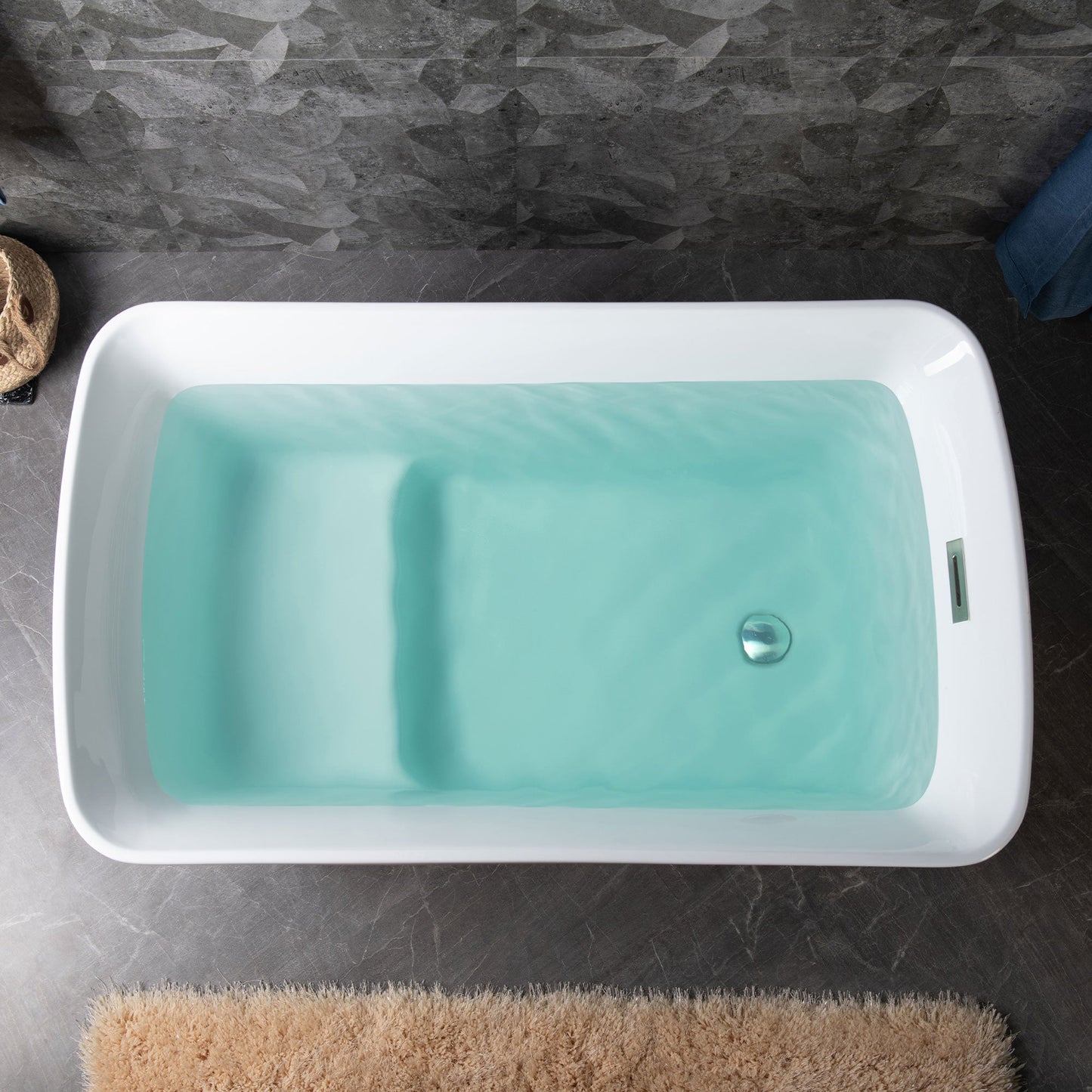 WOODBRIDGE 48" Acrylic Freestanding Square Contemporary Soaking Tub with Pre-molded Seat