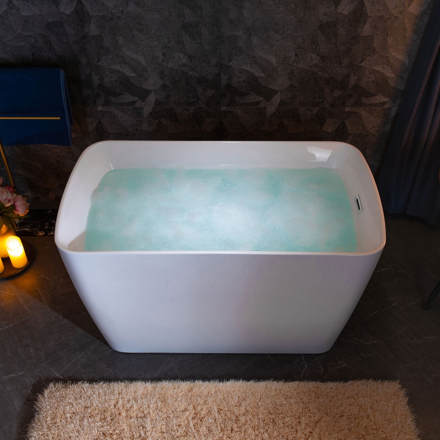 WOODBRIDGE 48" Acrylic Freestanding Square Contemporary Soaking Tub with Pre-molded Seat