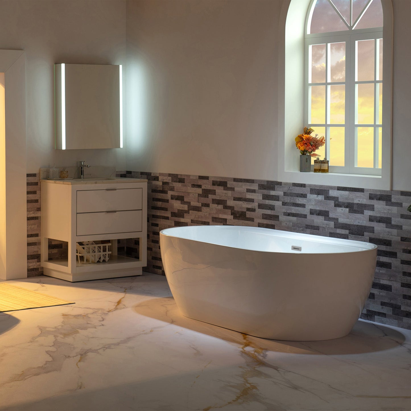 WOODBRIDGE 72" Acrylic Freestanding Bathtub Contemporary Soaking White Tub