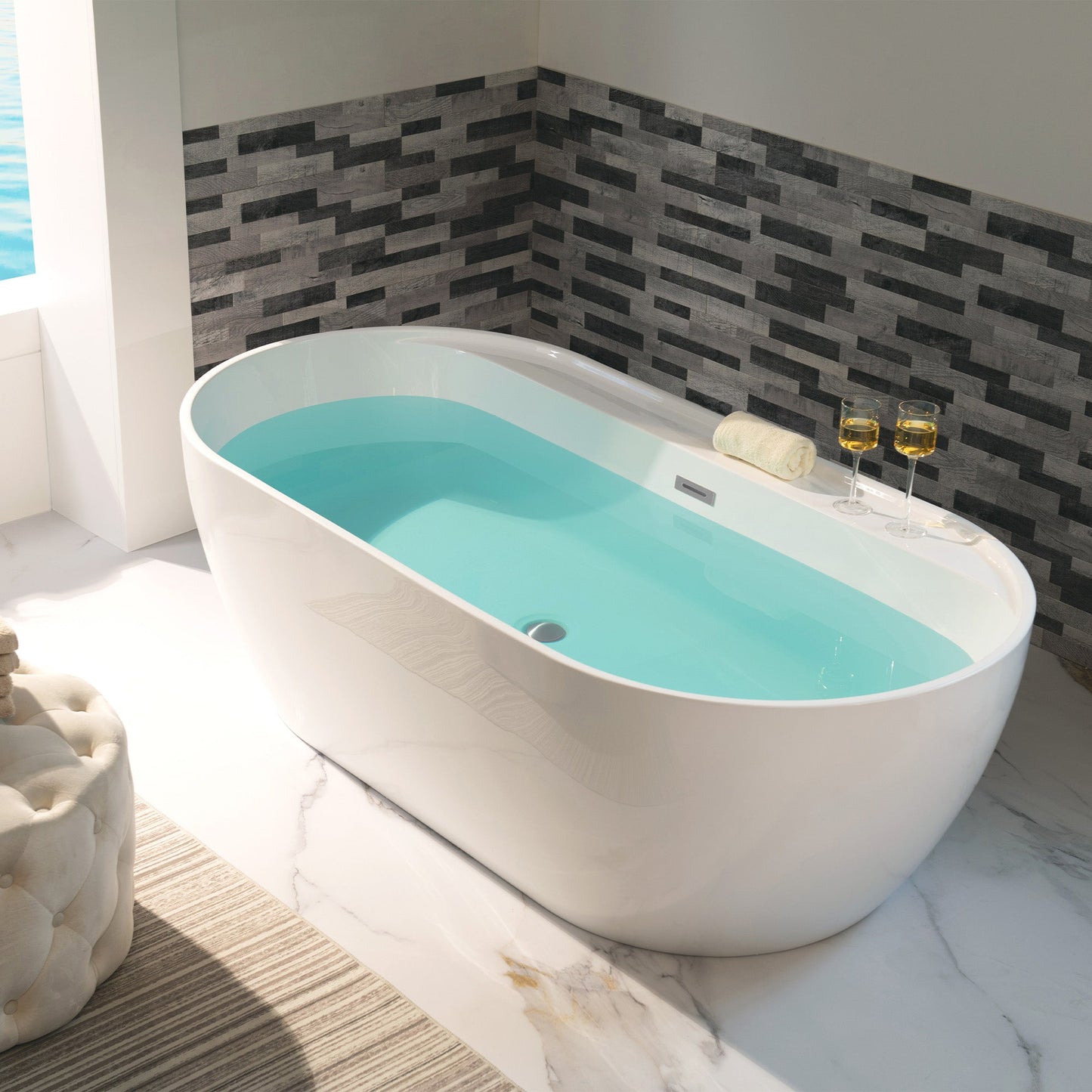 WOODBRIDGE 72" Acrylic Freestanding Bathtub Contemporary Soaking White Tub