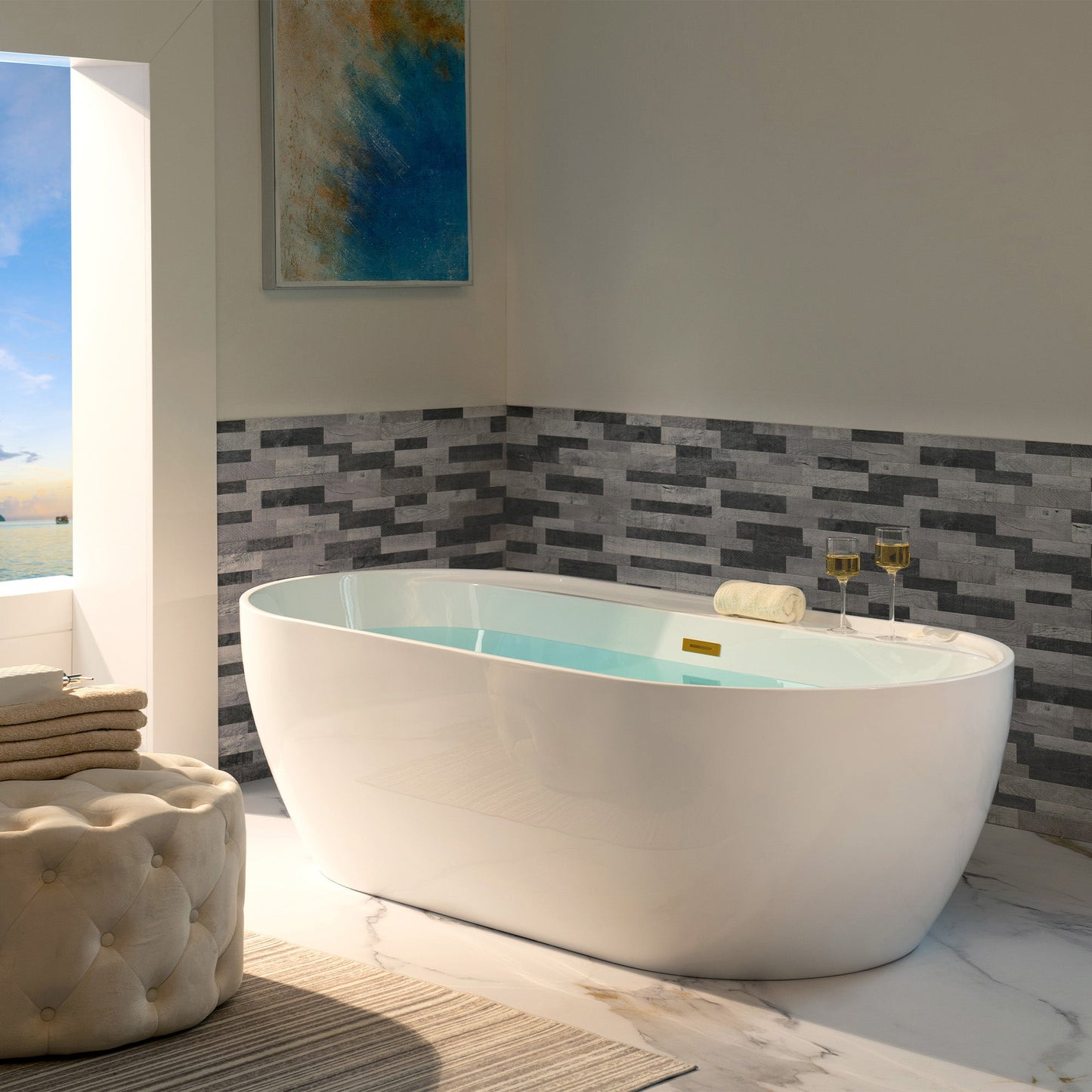 WOODBRIDGE 72" Acrylic Freestanding Bathtub Contemporary Soaking White Tub
