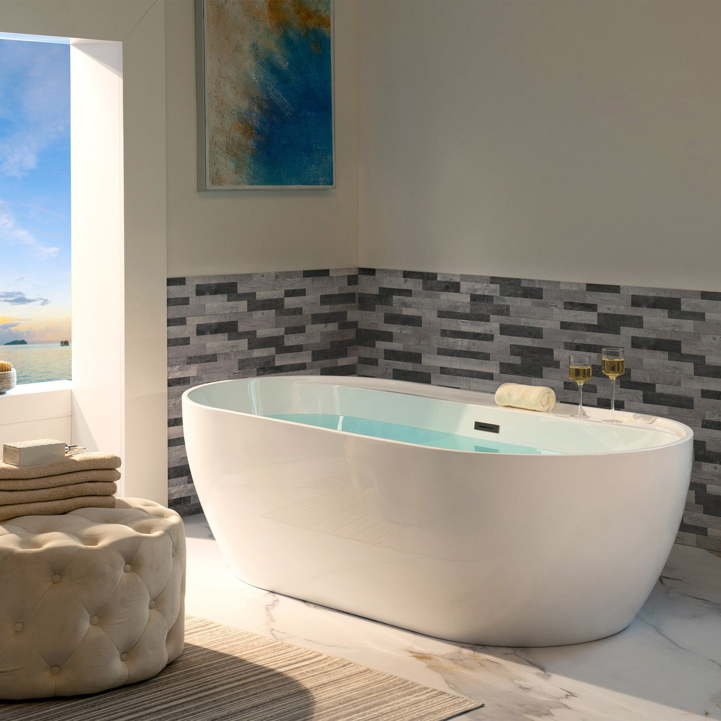 WOODBRIDGE 72" Acrylic Freestanding Bathtub Contemporary Soaking White Tub