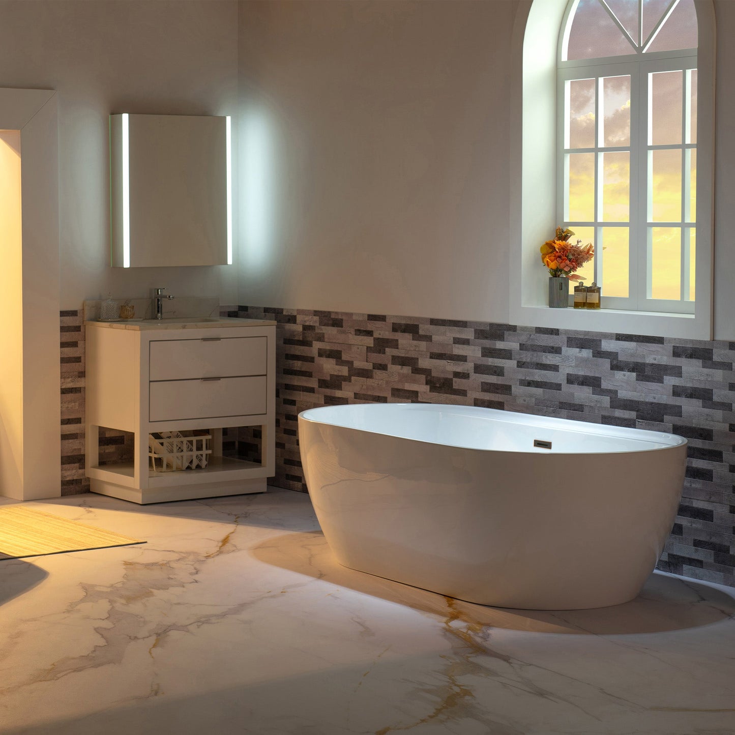 WOODBRIDGE 72" Acrylic Freestanding Bathtub Contemporary Soaking White Tub