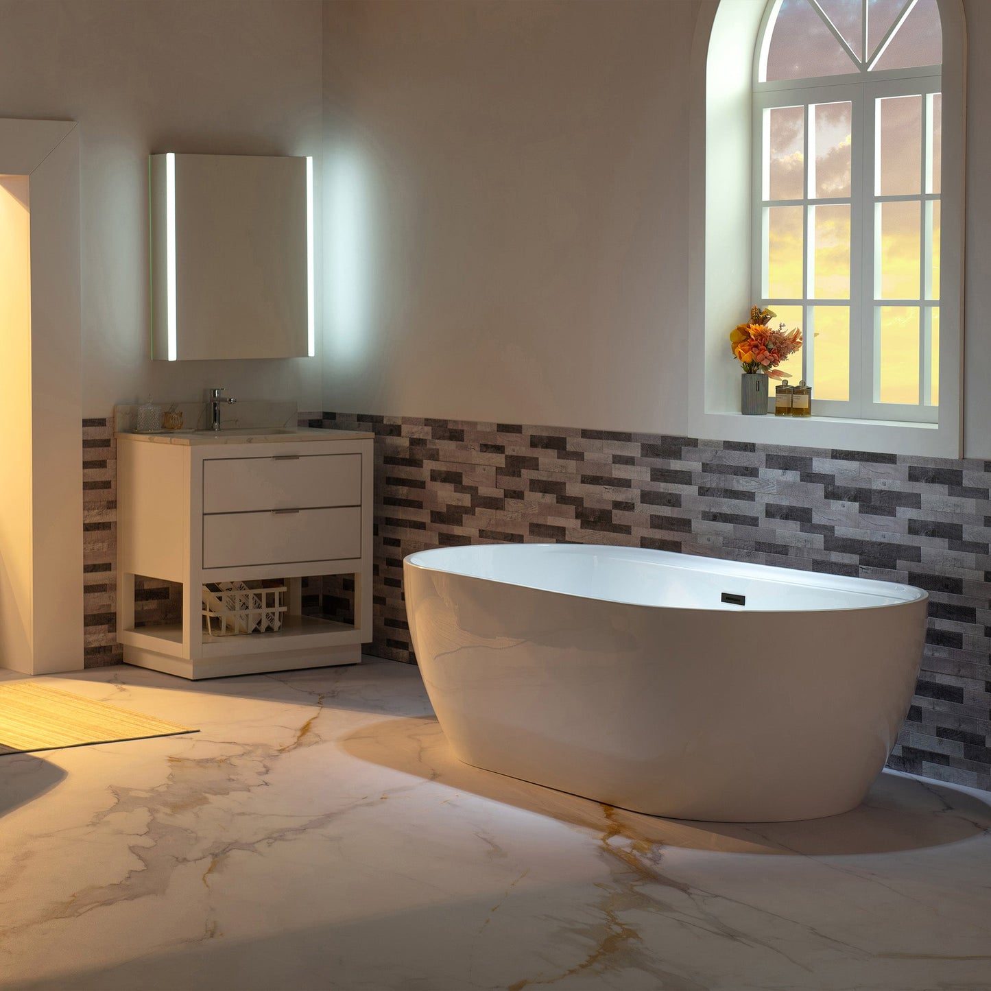 WOODBRIDGE 72" Acrylic Freestanding Bathtub Contemporary Soaking White Tub
