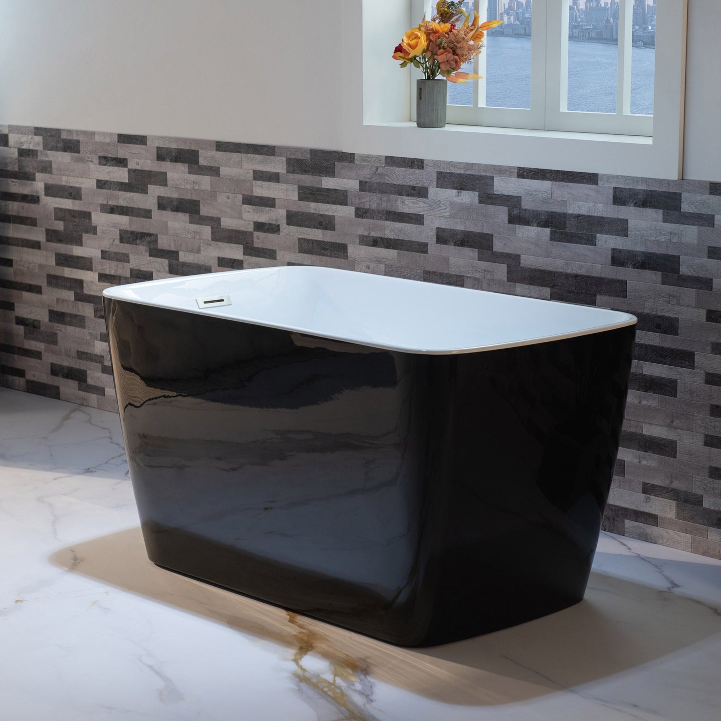WOODBRIDGE 48" Acrylic Freestanding Square Contemporary Soaking Tub with Pre-molded Seat