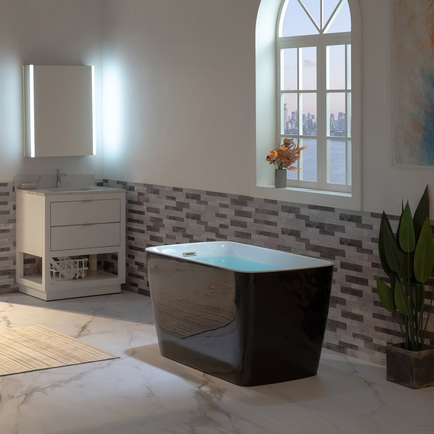 WOODBRIDGE 48" Acrylic Freestanding Square Contemporary Soaking Tub with Pre-molded Seat