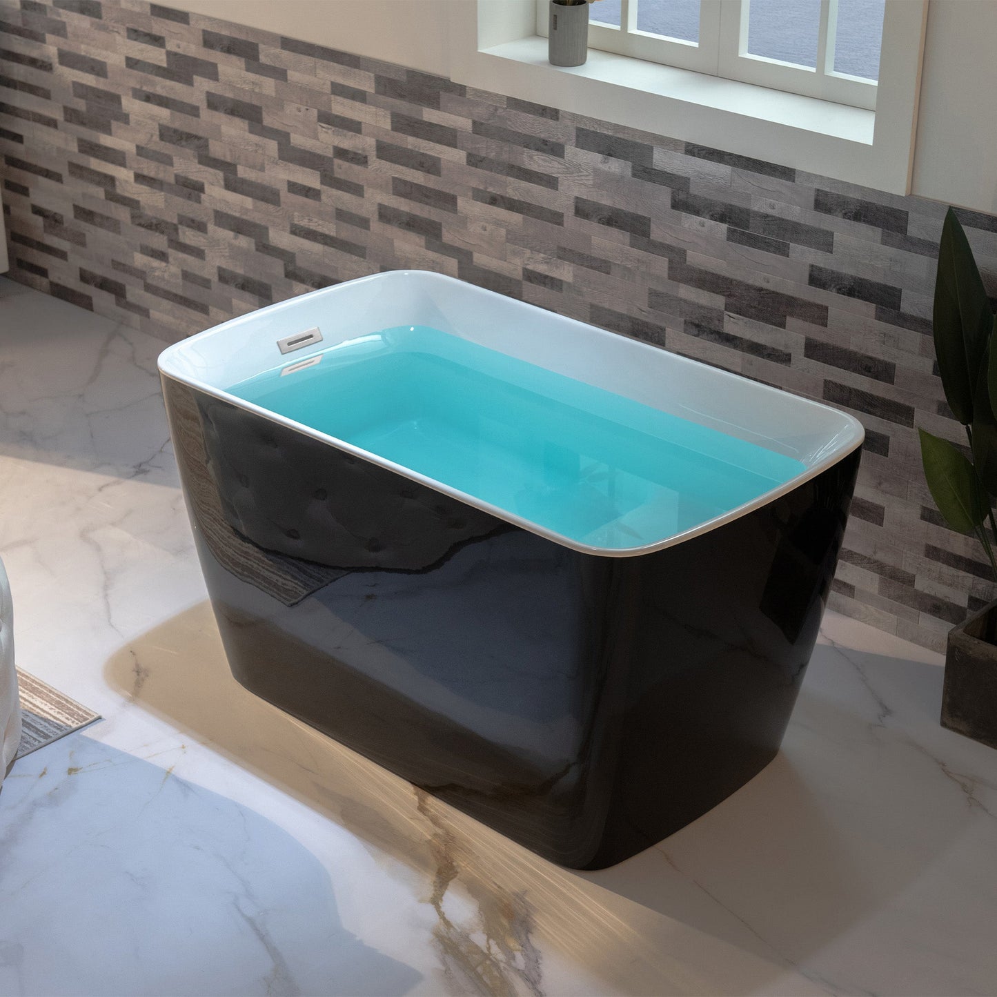WOODBRIDGE 48" Acrylic Freestanding Square Contemporary Soaking Tub with Pre-molded Seat