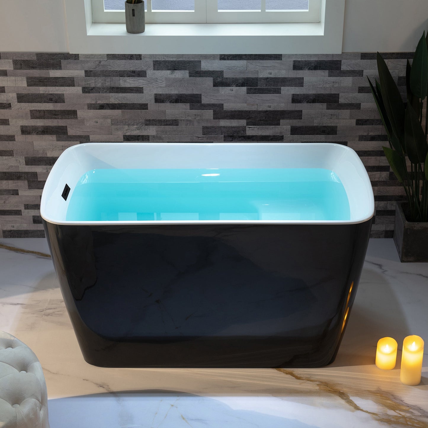 WOODBRIDGE 48" Acrylic Freestanding Square Contemporary Soaking Tub with Pre-molded Seat