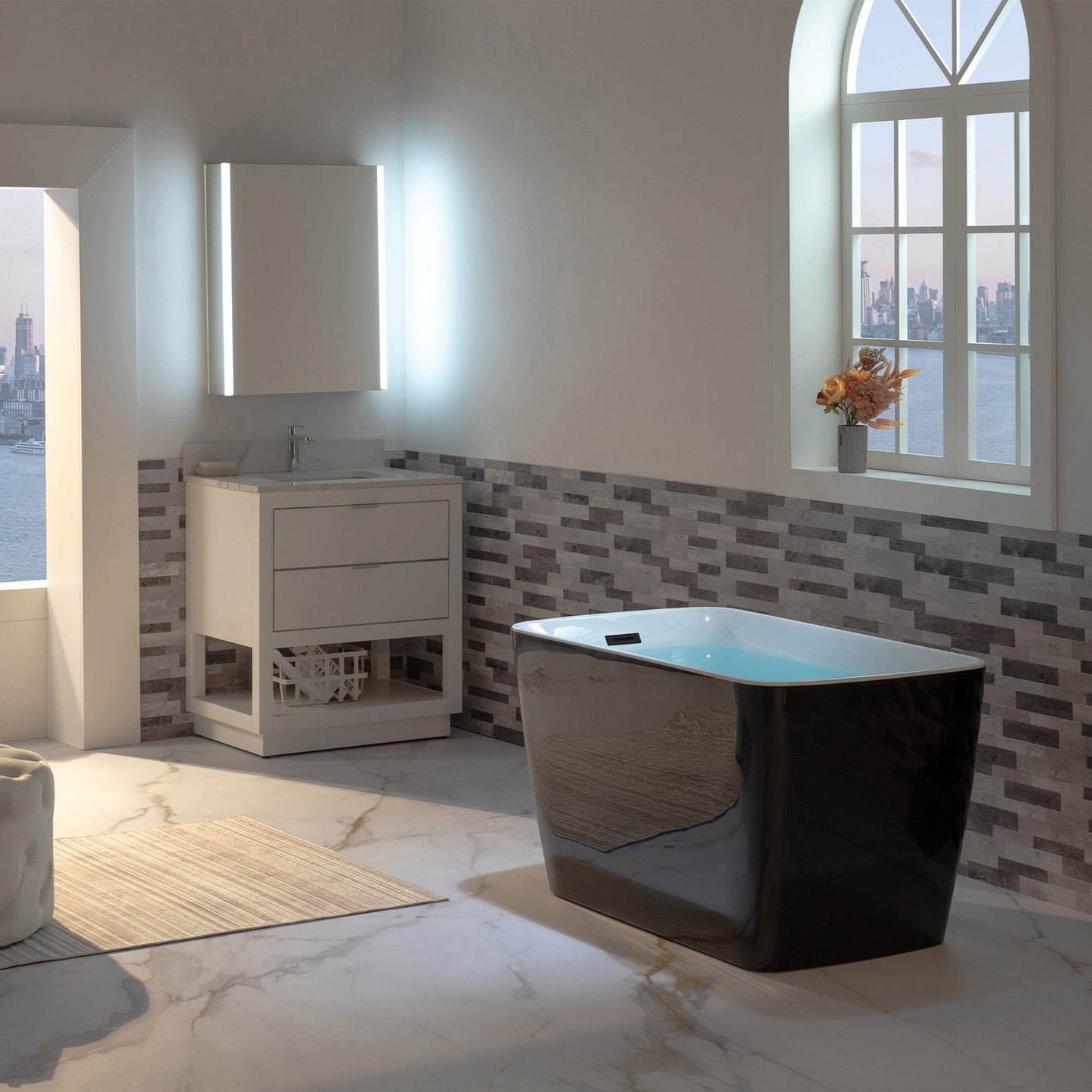 WOODBRIDGE 48" Acrylic Freestanding Square Contemporary Soaking Tub with Pre-molded Seat