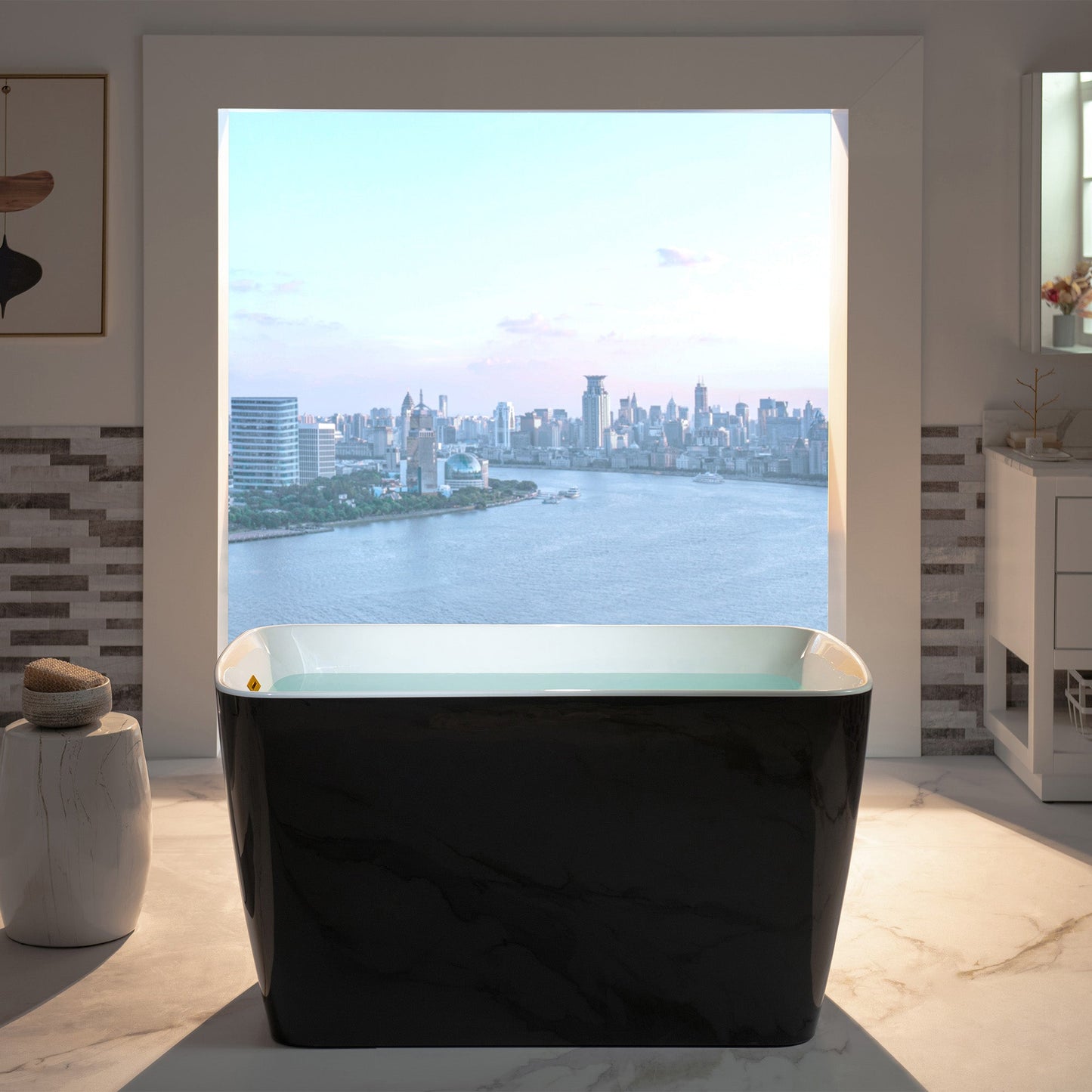 WOODBRIDGE 48" Acrylic Freestanding Square Contemporary Soaking Tub with Pre-molded Seat