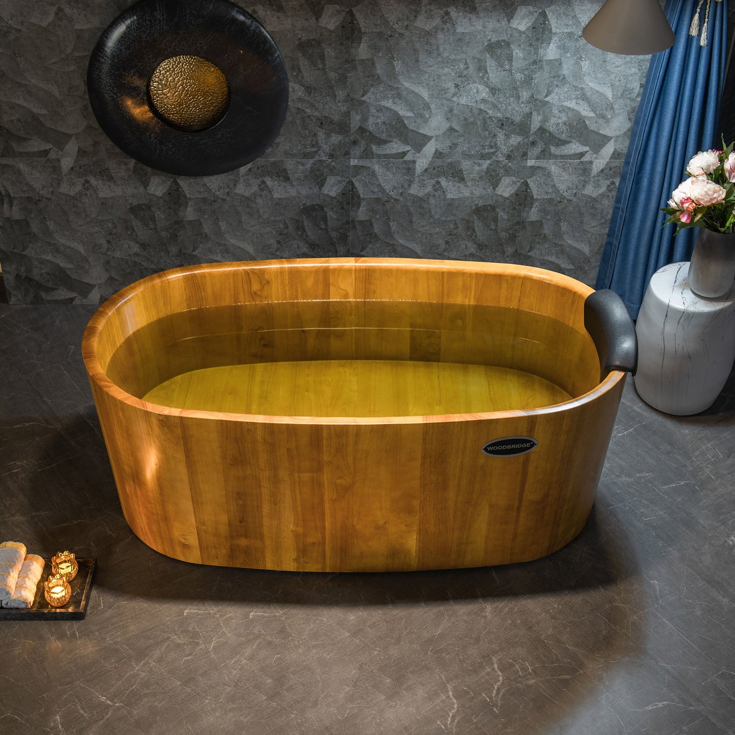 WOODBRIDGE 59" Freestanding Handcrafted Natural Wood Soaking Bathtub