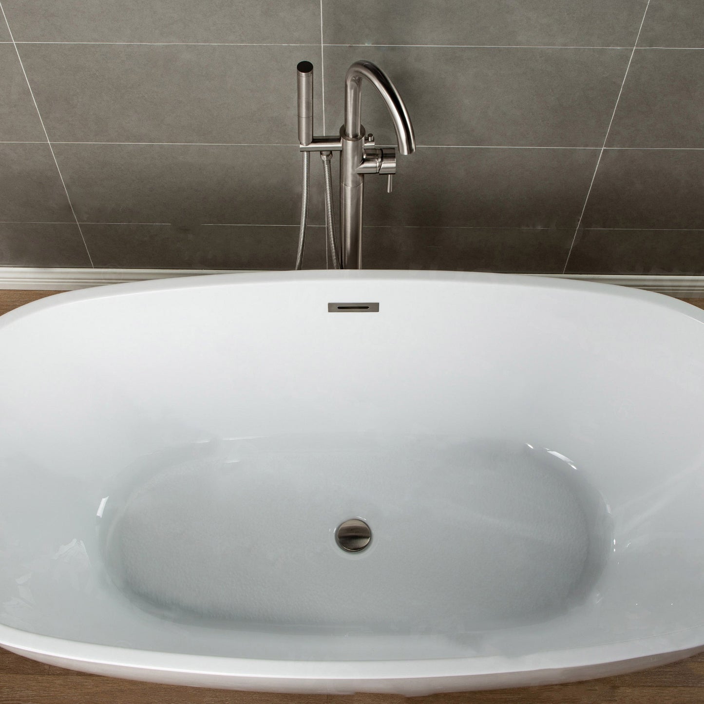 WOODBRIDGE F0001BNDR Contemporary Single Handle Floor Mount Freestanding Tub Filler Faucet with Hand shower