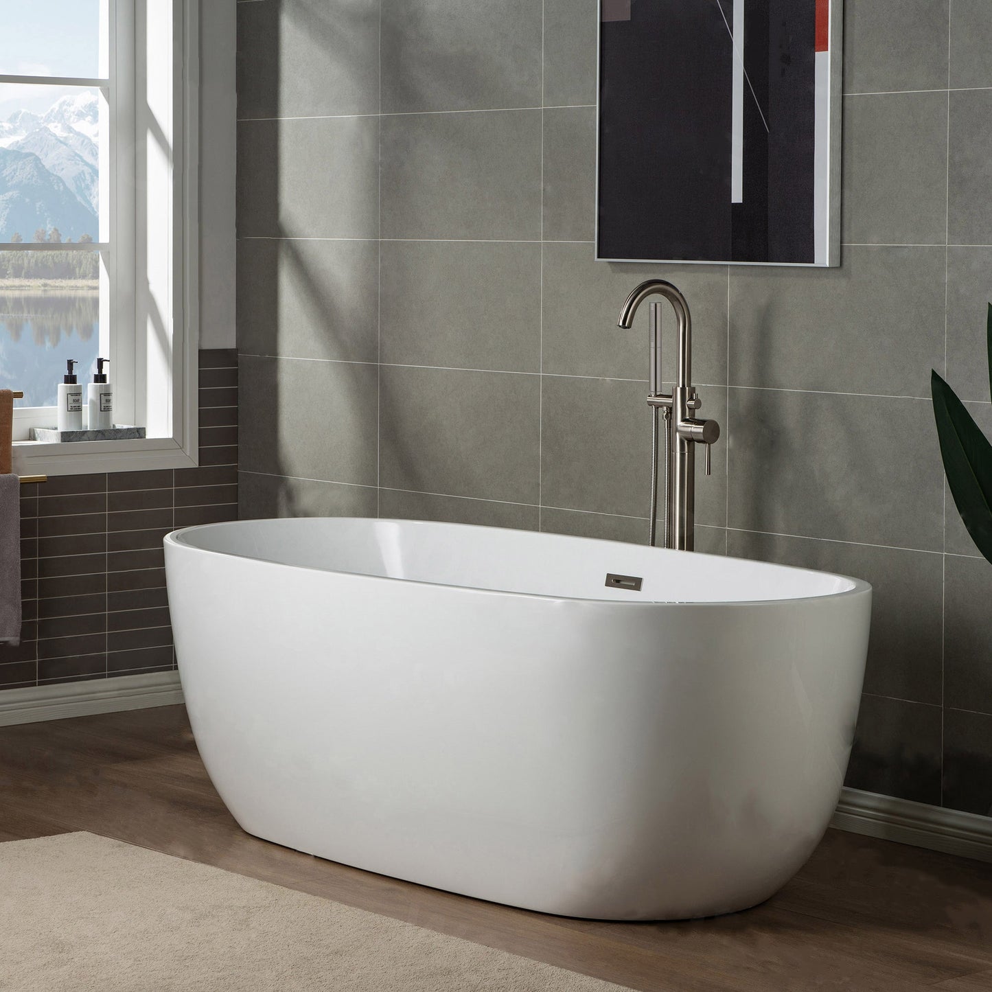WOODBRIDGE F0001BNDR Contemporary Single Handle Floor Mount Freestanding Tub Filler Faucet with Hand shower