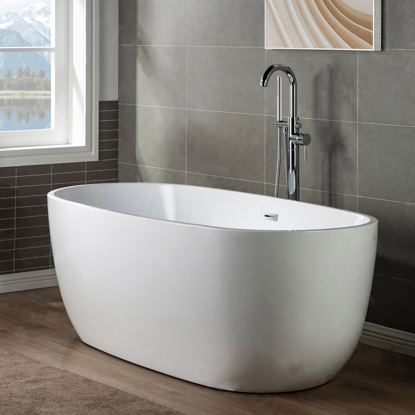 WOODBRIDGE F0001BNDR Contemporary Single Handle Floor Mount Freestanding Tub Filler Faucet with Hand shower