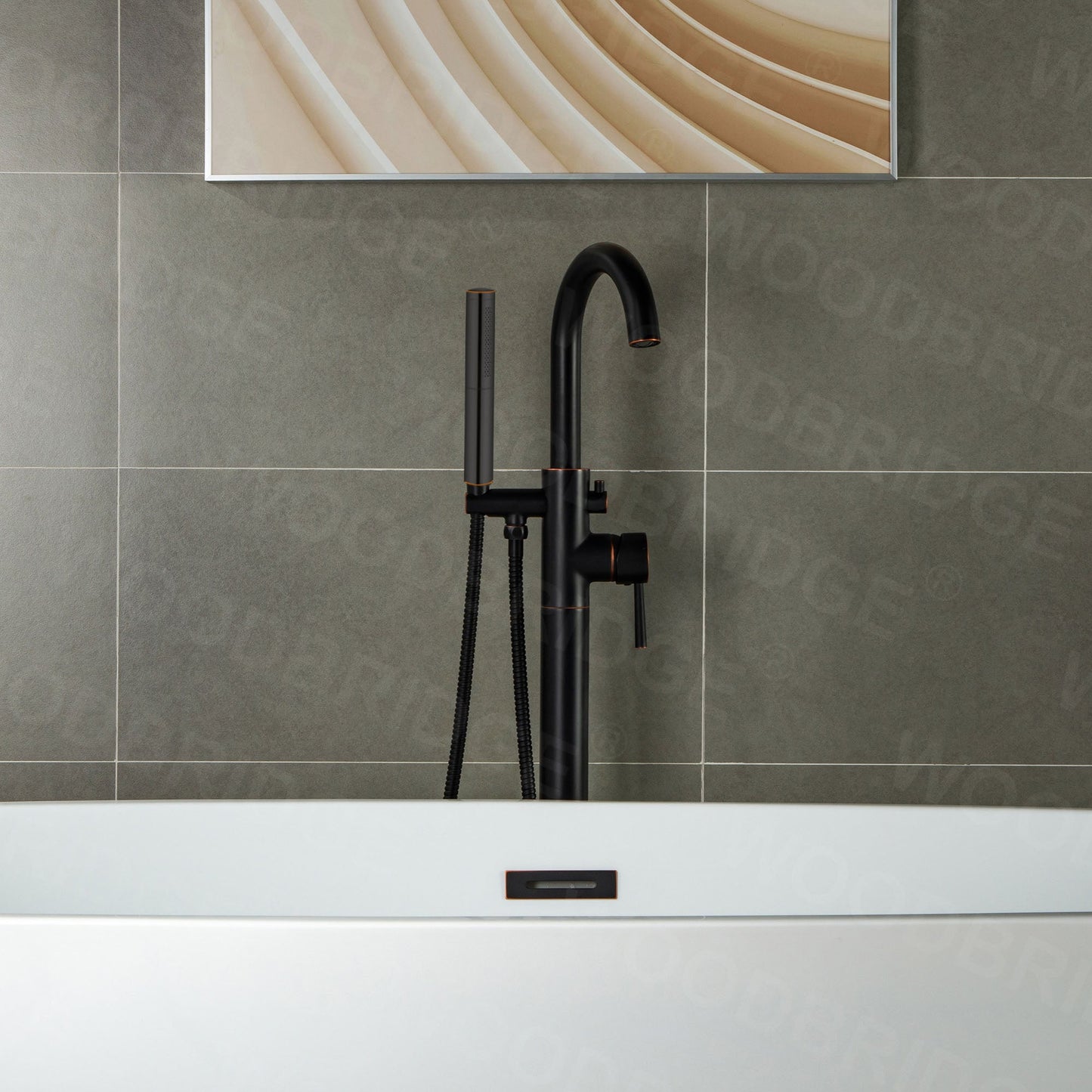 WOODBRIDGE F0001BNDR Contemporary Single Handle Floor Mount Freestanding Tub Filler Faucet with Hand shower