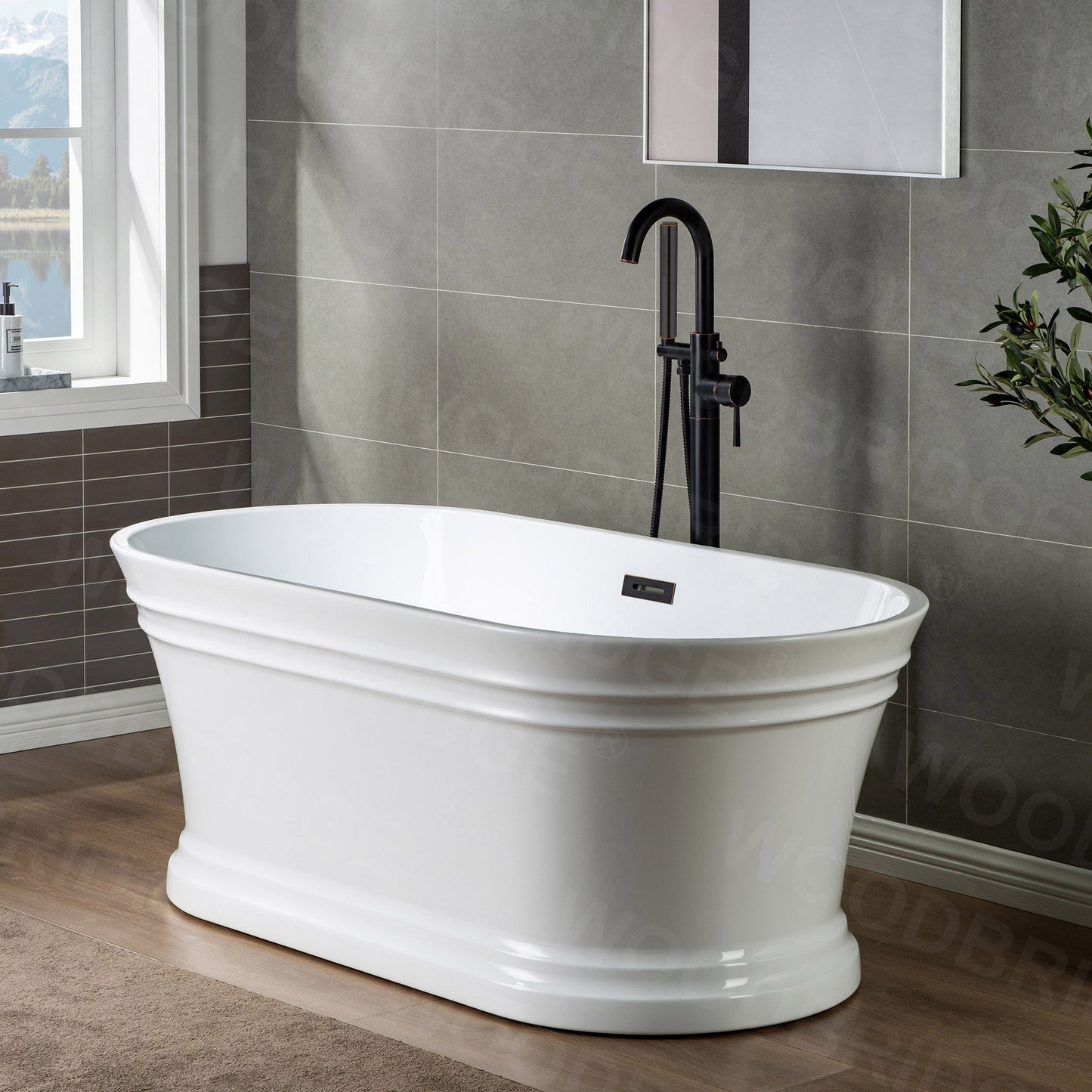 WOODBRIDGE F0001BNDR Contemporary Single Handle Floor Mount Freestanding Tub Filler Faucet with Hand shower