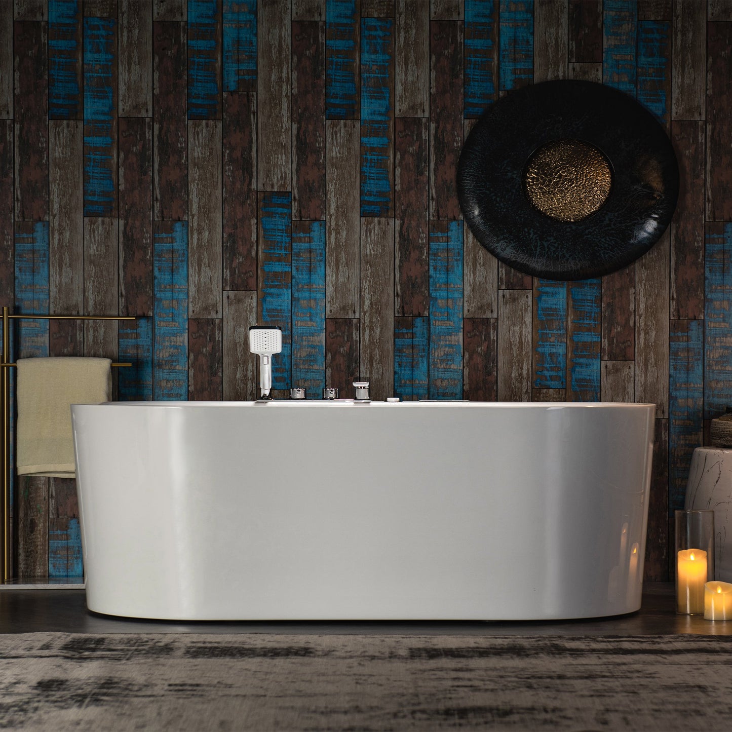 WOODBRIDGE 72" x 35-3/8" Whirlpool and Air Bath Heated Soaking Combination Tub with Adjustable Speed Air Blower, Tub Filler and Display Control Panel, White
