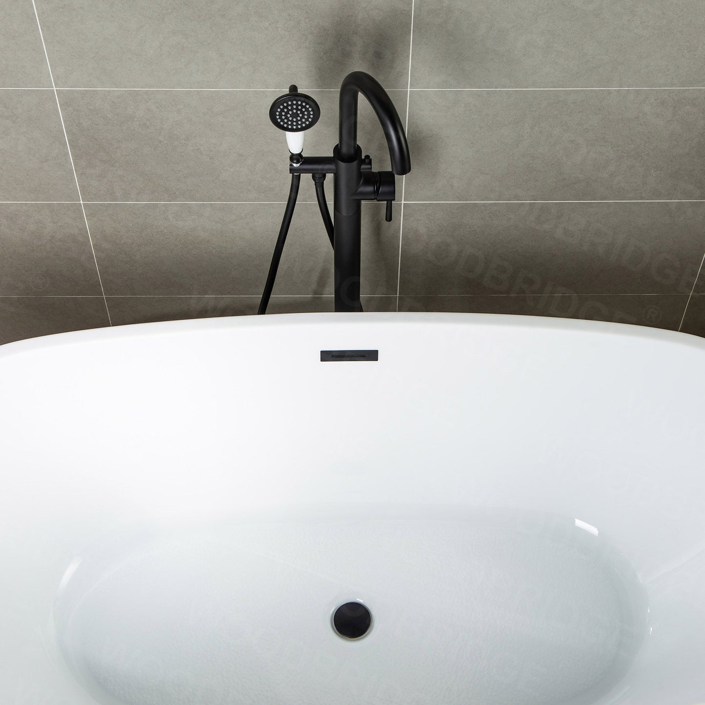 WOODBRIDGE WOODBRIDGEE F0001BNVT Contemporary Single Handle Floor Mount Freestanding Tub Filler Faucet with Hand shower