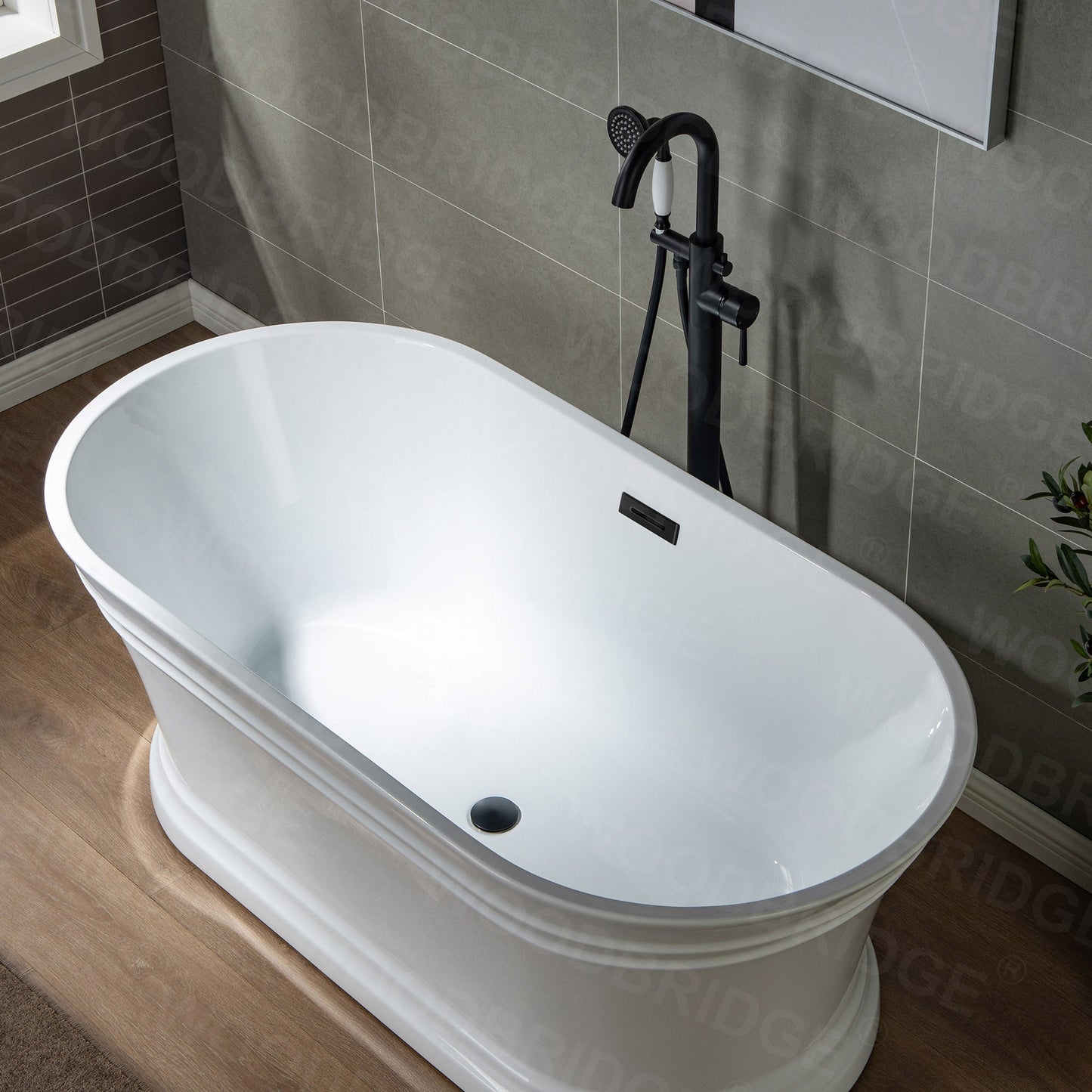 WOODBRIDGE WOODBRIDGEE F0001BNVT Contemporary Single Handle Floor Mount Freestanding Tub Filler Faucet with Hand shower