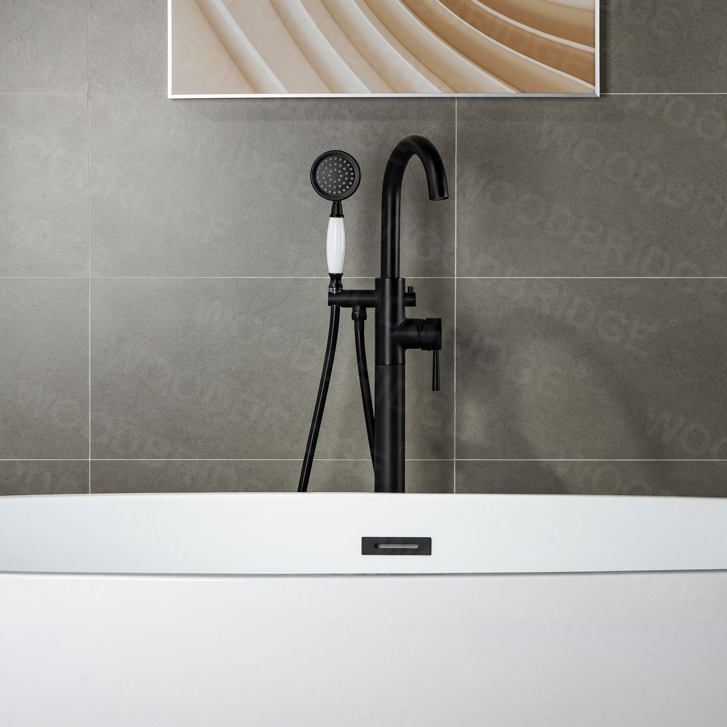WOODBRIDGE WOODBRIDGEE F0001BNVT Contemporary Single Handle Floor Mount Freestanding Tub Filler Faucet with Hand shower