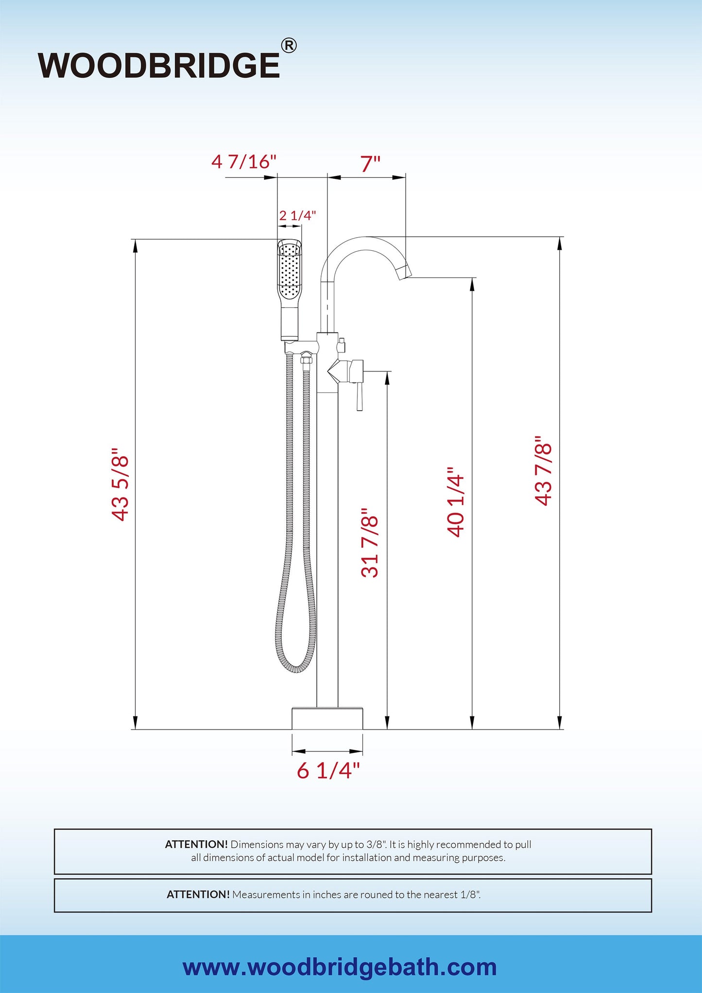 WOODBRIDGE WOODBRIDGEE Contemporary Single Handle Floor Mount Freestanding Tub Filler Faucet with Hand Shower