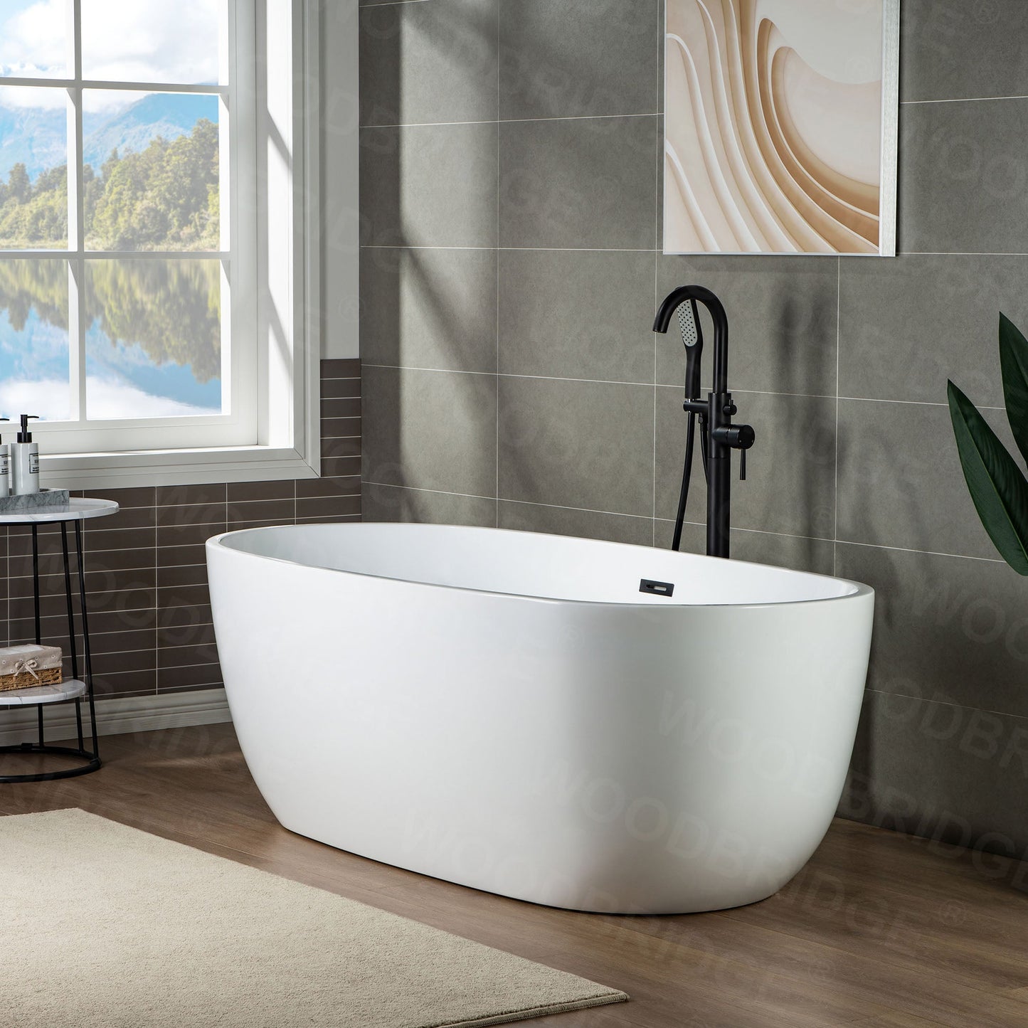 WOODBRIDGE WOODBRIDGEE Contemporary Single Handle Floor Mount Freestanding Tub Filler Faucet with Hand Shower