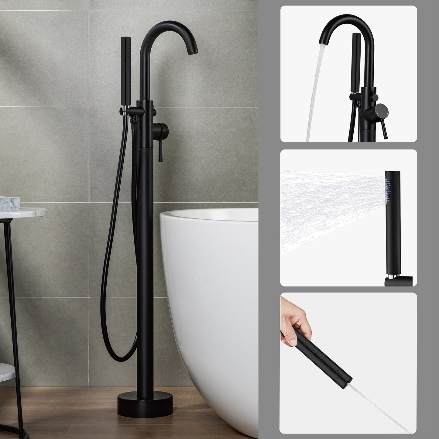 WOODBRIDGE F0001BNDR Contemporary Single Handle Floor Mount Freestanding Tub Filler Faucet with Hand shower