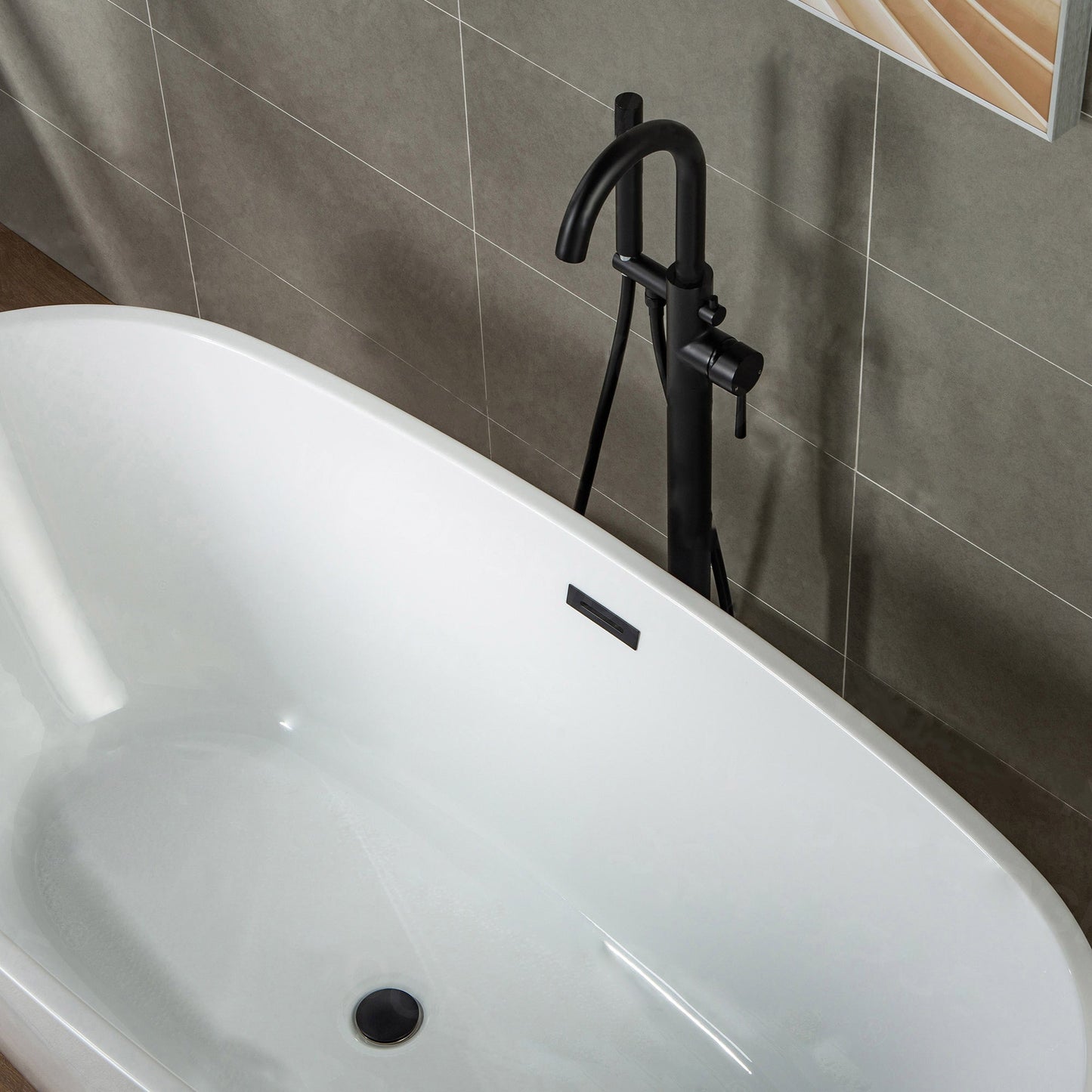WOODBRIDGE F0001BNDR Contemporary Single Handle Floor Mount Freestanding Tub Filler Faucet with Hand shower