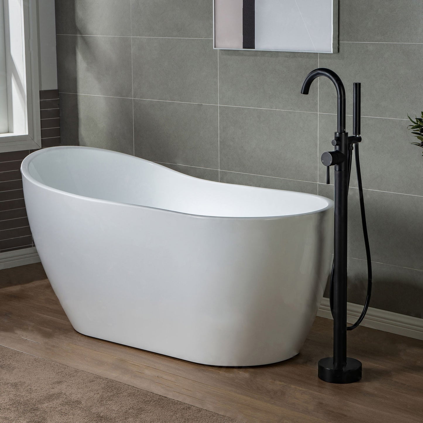 WOODBRIDGE F0001BNDR Contemporary Single Handle Floor Mount Freestanding Tub Filler Faucet with Hand shower