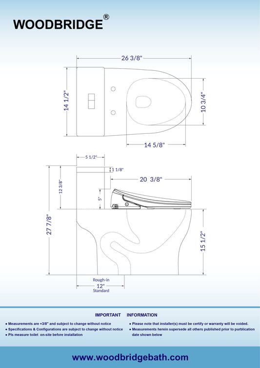WOODBRIDGE Elongated 1-Piece Toilet with Advanced Auto Open & Close Bidet Smart Toilet Seat, Child Wash, 1000 Gram MaP Flushing Score, 1.28 GPF Dual, Water Sensed