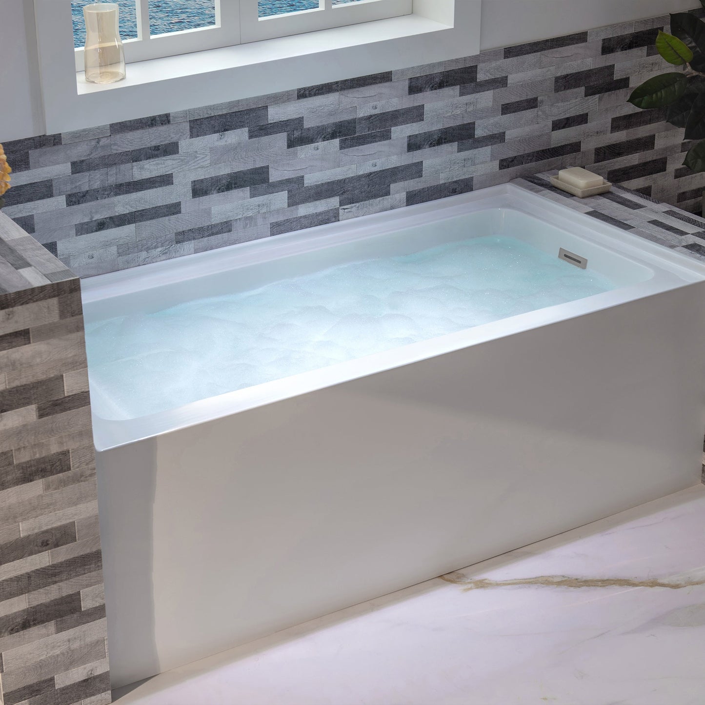 WOODBRIDGE 60" Acrylic Rectangular Alcove Soaking Bathtub in White with Right Drain