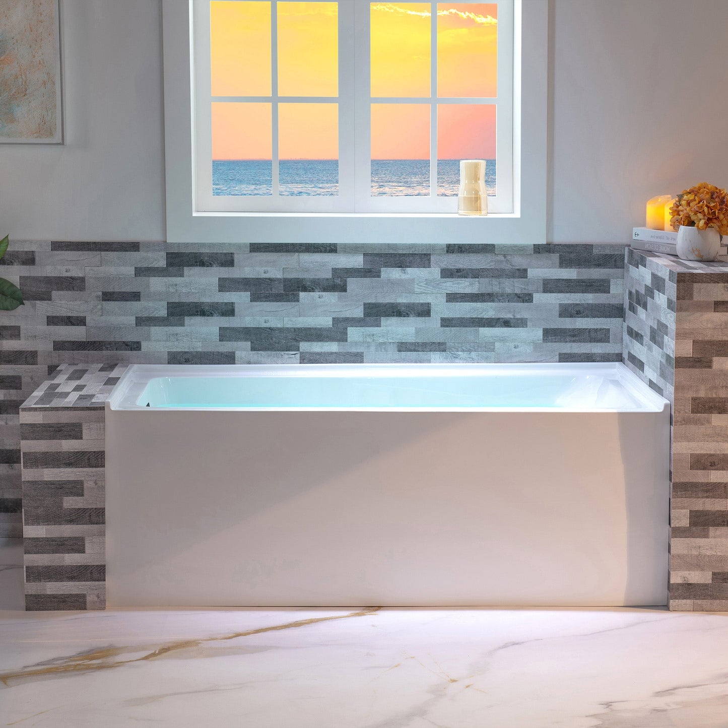 WOODBRIDGE 60" Acrylic Rectangular Alcove Soaking Bathtub in White with Left Drain
