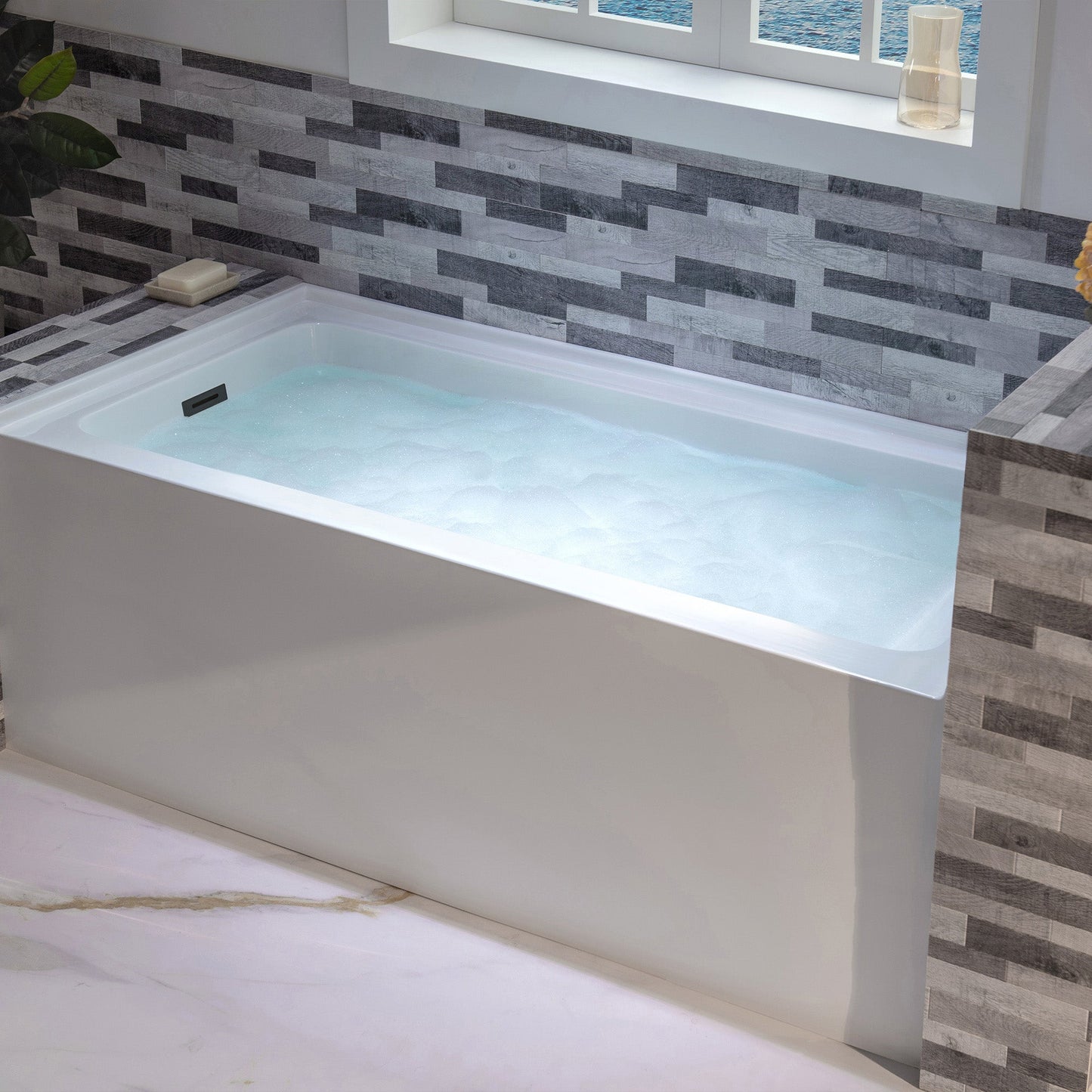 WOODBRIDGE 60" Acrylic Rectangular Alcove Soaking Bathtub in White with Left Drain
