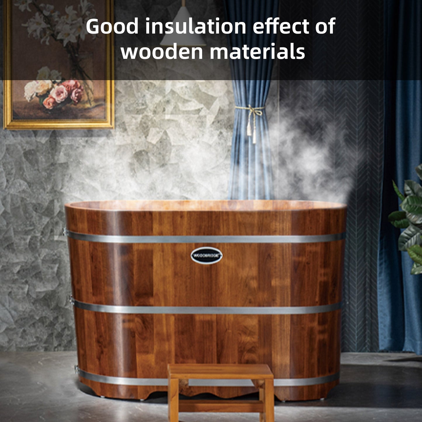 WOODBRIDGE 43" Freestanding Handcrafted Natural Wood Soaking Bathtub