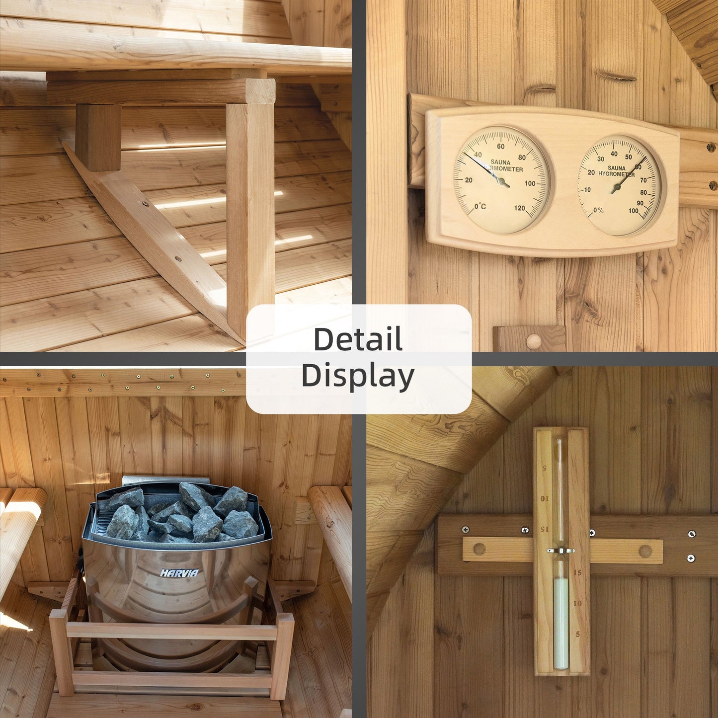 WOODBRIDGE 2-Person Luxury Canada Red Cedar Outdoor Barrel Sauna with half View Window, Harvia Electric Heater with Sauna Stone, Sauna accessories Kit and Asphalt Shingle Roof, 4'x6'