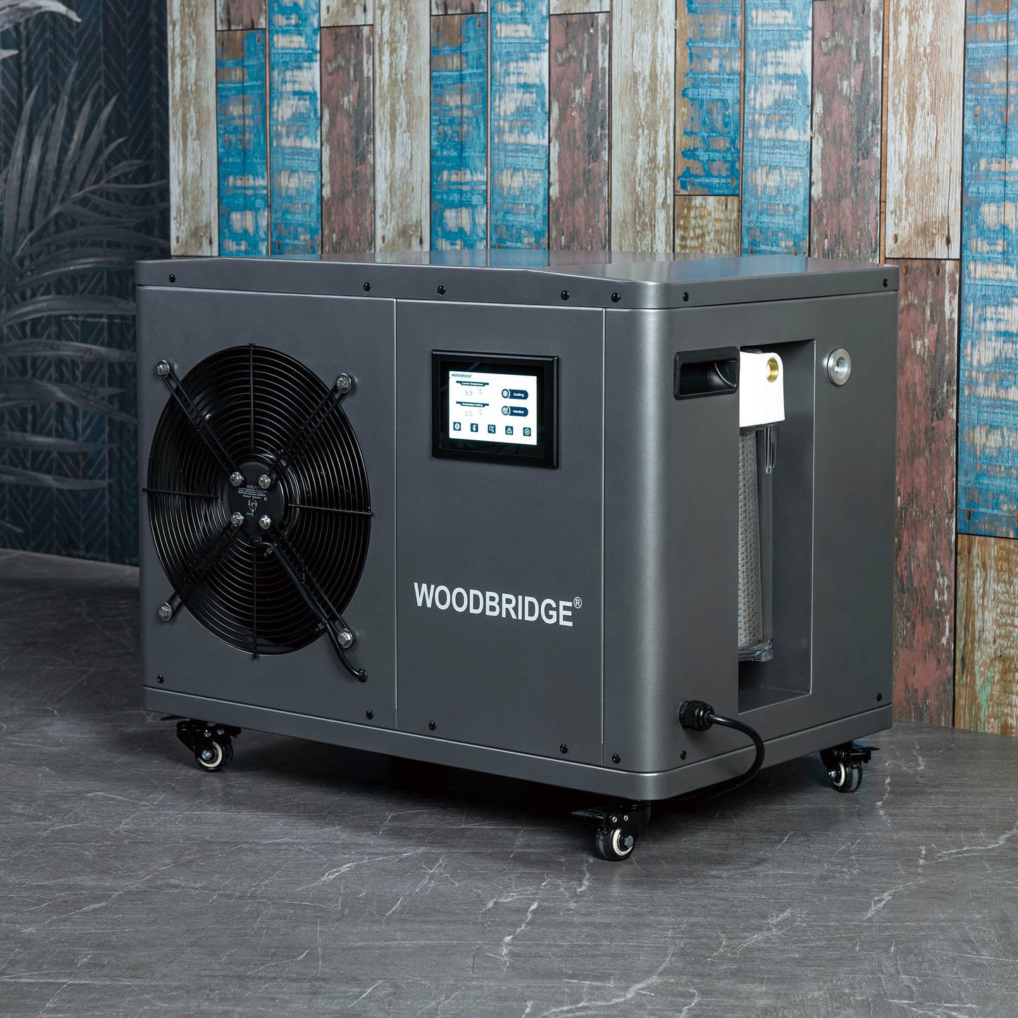 WOODBRIDGE 54" Cold Plunge Tub with 1.3 HP High-Performance Cooling and Heating Chiller in Gray, Ozone sanitation, Filter circulation system, Insulated Tub Lid, Wood Stool, Wood Seat