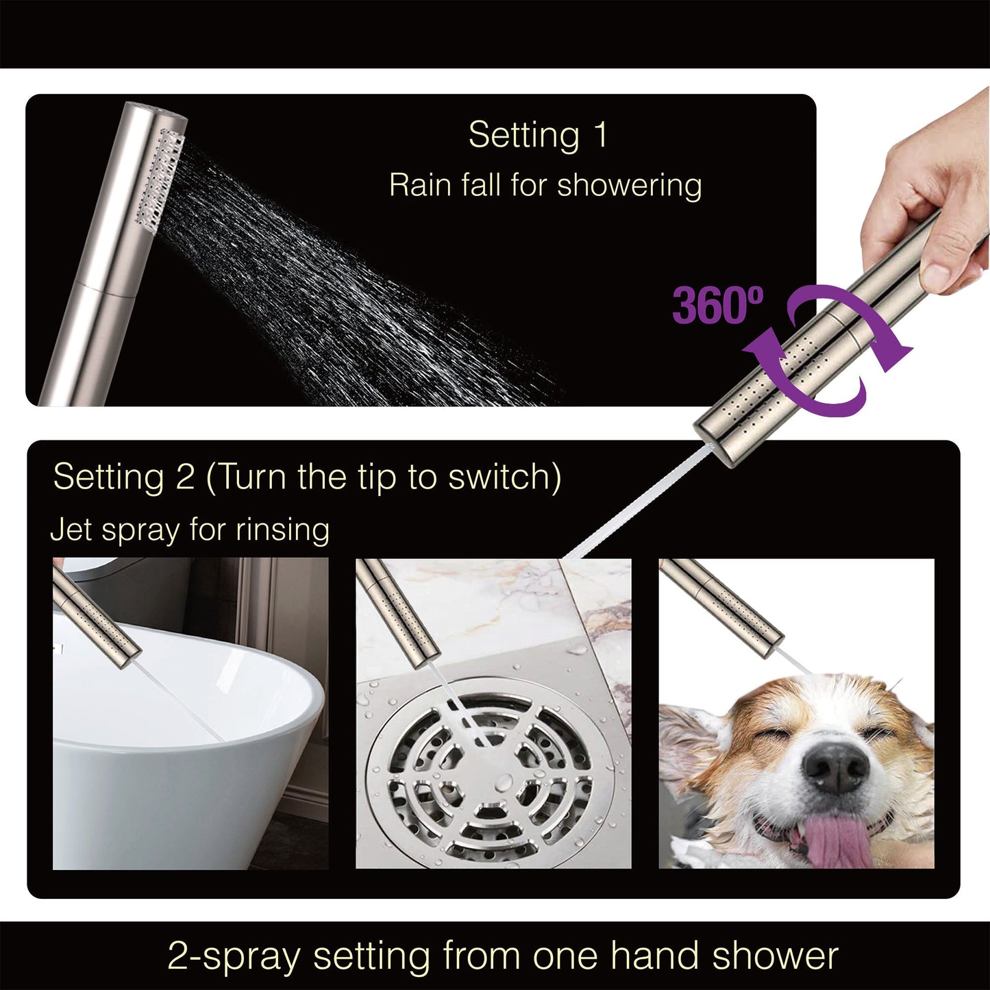 WOODBRIDGE F0023BNDR Contemporary Single Handle Floor Mount Freestanding Tub Filler Faucet with 2 Function Cylinder Style Hand Shower