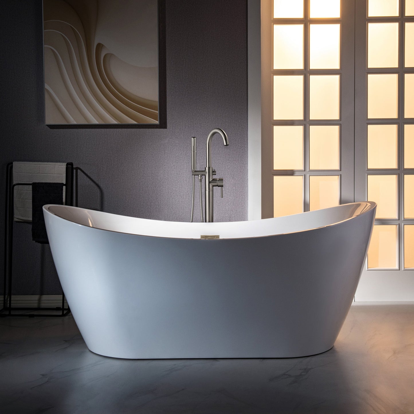 WOODBRIDGE F0023BNDR Contemporary Single Handle Floor Mount Freestanding Tub Filler Faucet with 2 Function Cylinder Style Hand Shower
