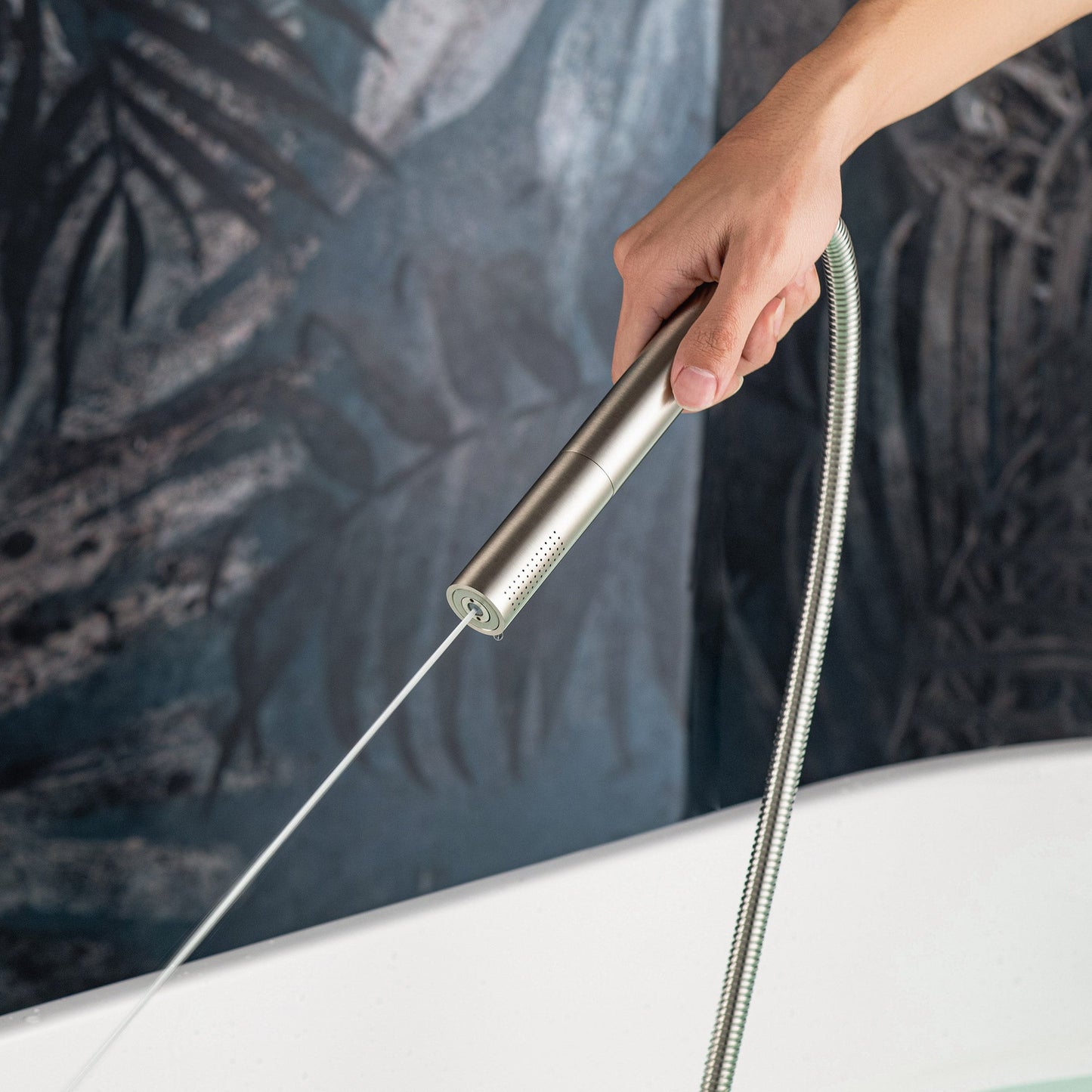 WOODBRIDGE F0023BNDR Contemporary Single Handle Floor Mount Freestanding Tub Filler Faucet with 2 Function Cylinder Style Hand Shower