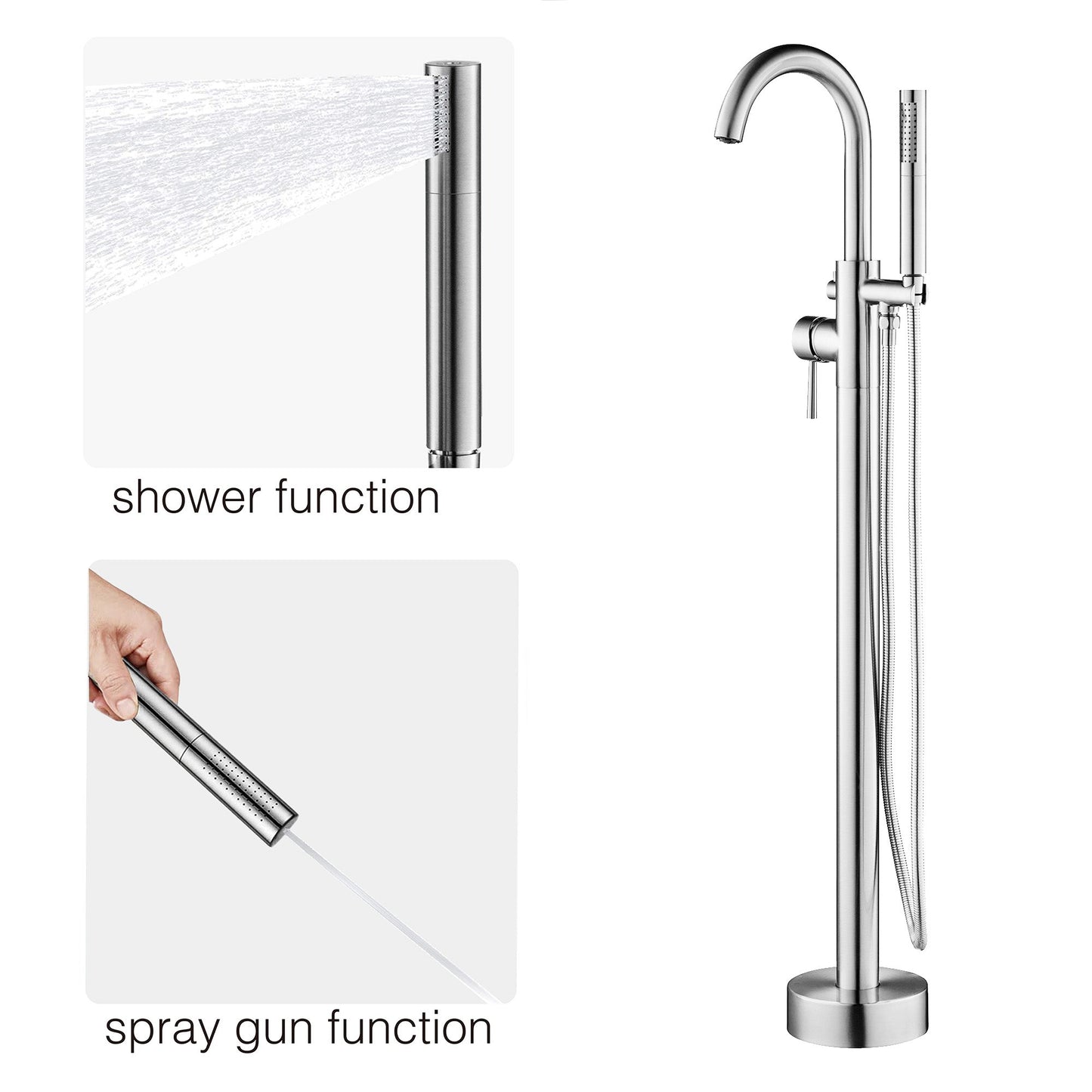 WOODBRIDGE F0023BNDR Contemporary Single Handle Floor Mount Freestanding Tub Filler Faucet with 2 Function Cylinder Style Hand Shower