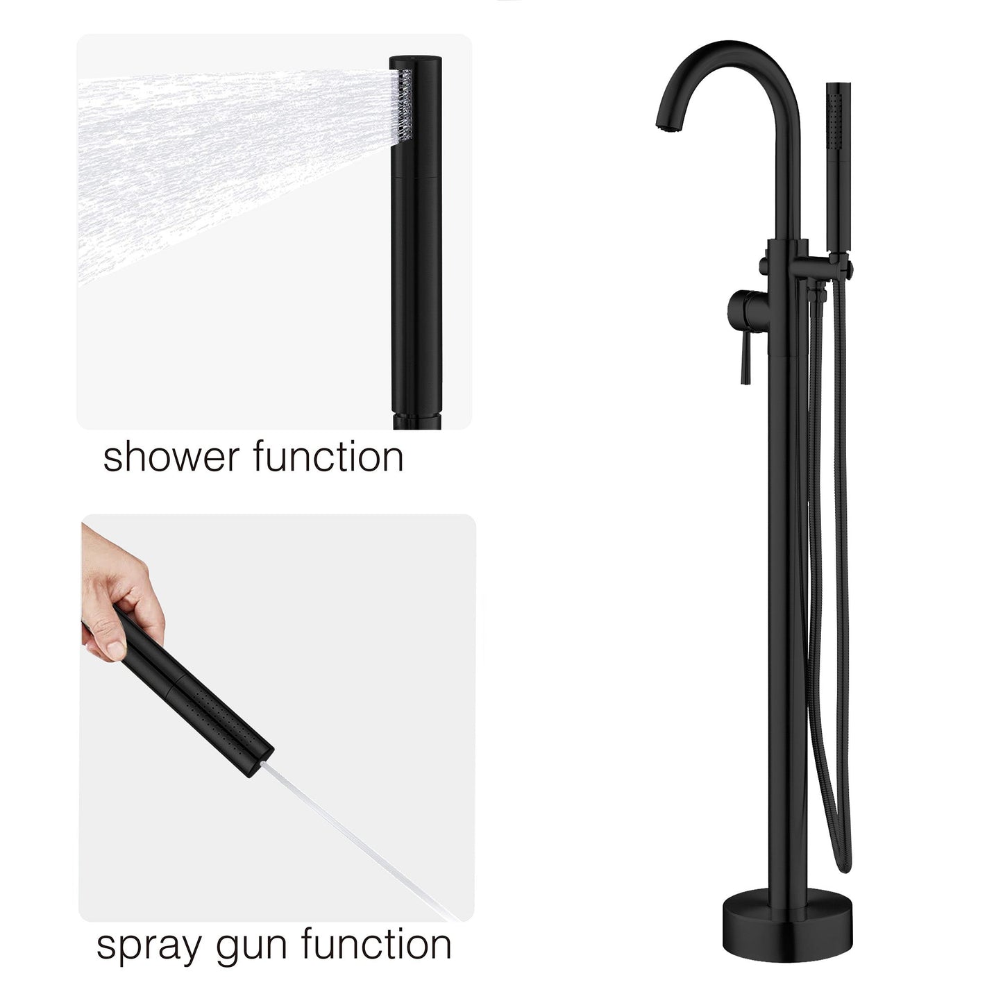 WOODBRIDGE F0023BNDR Contemporary Single Handle Floor Mount Freestanding Tub Filler Faucet with 2 Function Cylinder Style Hand Shower