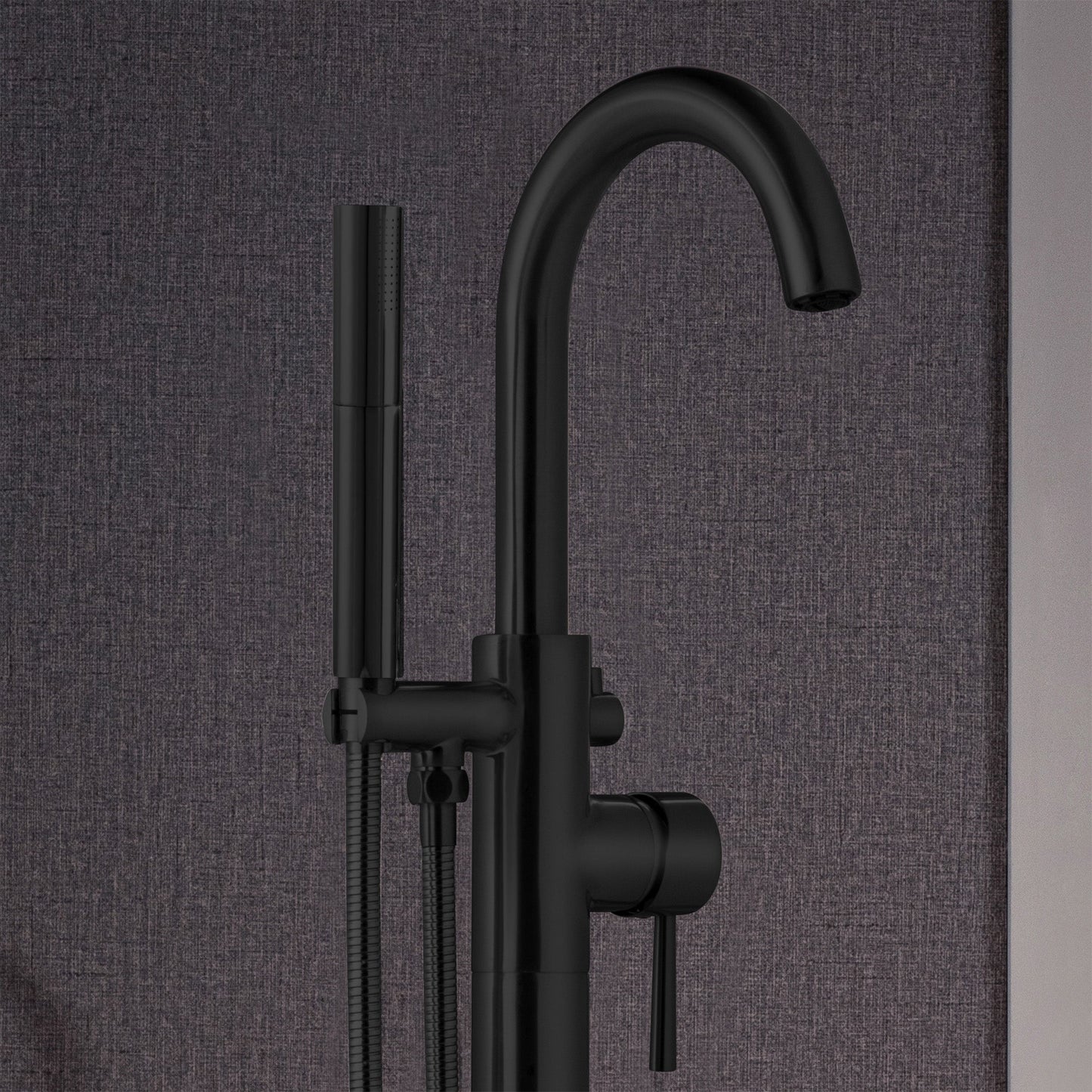 WOODBRIDGE F0023BNDR Contemporary Single Handle Floor Mount Freestanding Tub Filler Faucet with 2 Function Cylinder Style Hand Shower