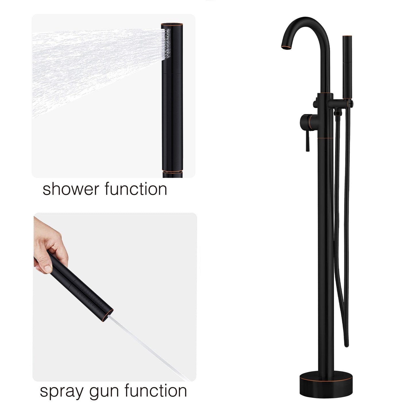 WOODBRIDGE F0023BNDR Contemporary Single Handle Floor Mount Freestanding Tub Filler Faucet with 2 Function Cylinder Style Hand Shower