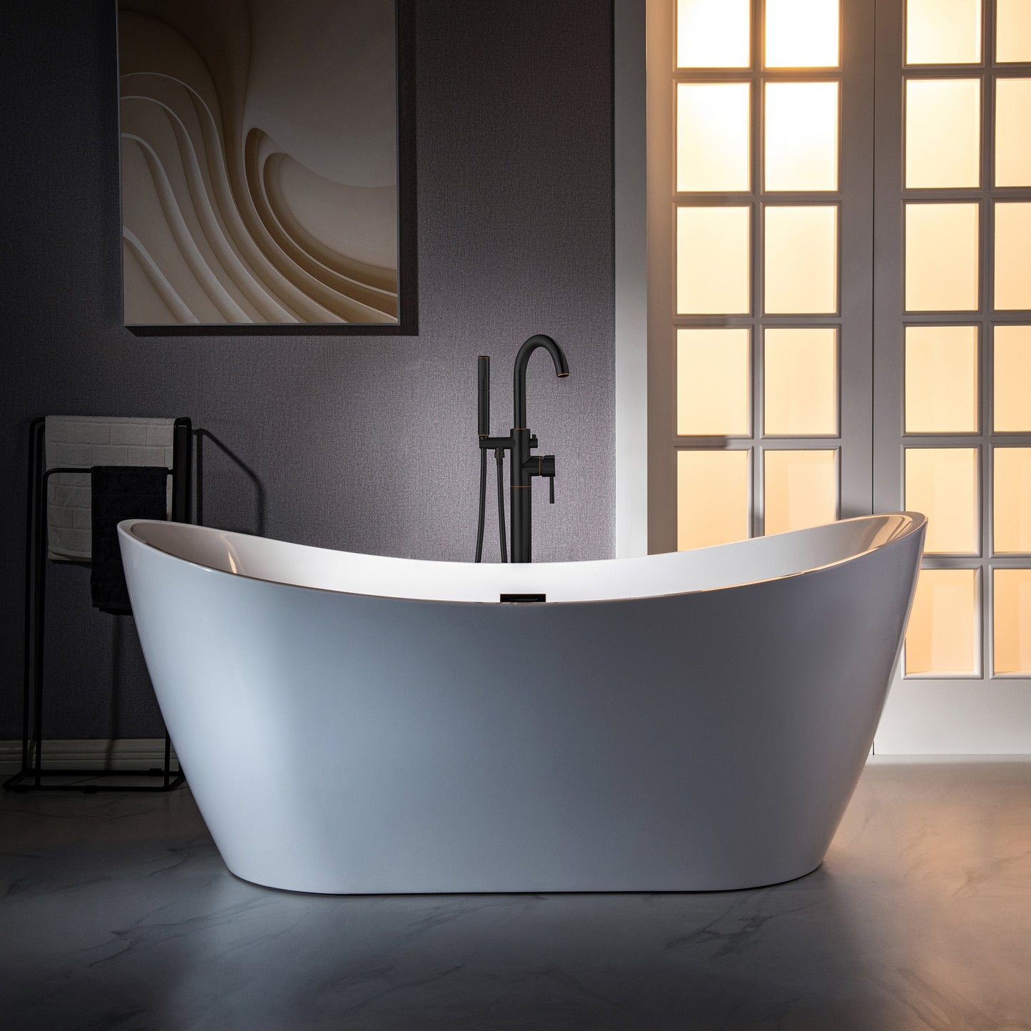 WOODBRIDGE F0023BNDR Contemporary Single Handle Floor Mount Freestanding Tub Filler Faucet with 2 Function Cylinder Style Hand Shower