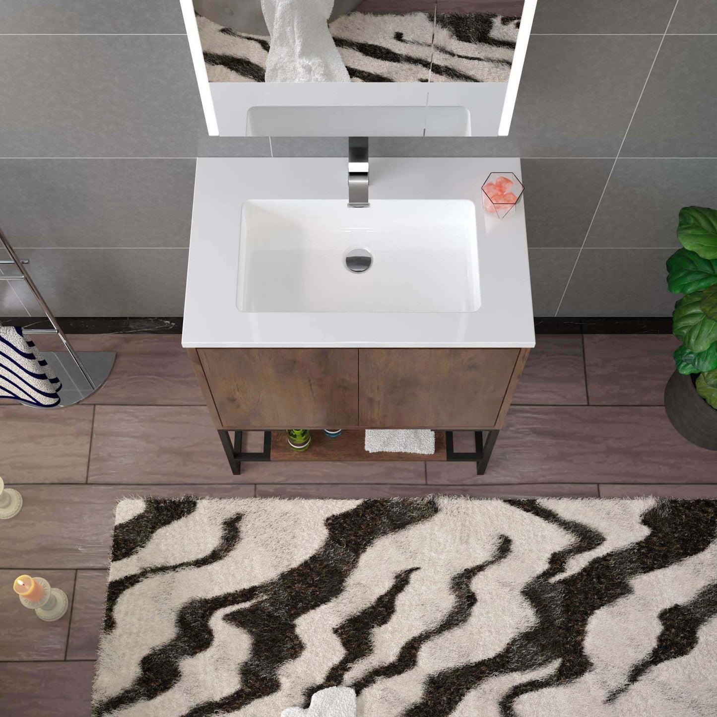 WOODBRIDGE 23-5/8 in. W x 18-7/8 in. D Bathroom Vanity in Rose Wood with Resin Composite Vanity Top in Glossy White, with Stainless Steel Frame