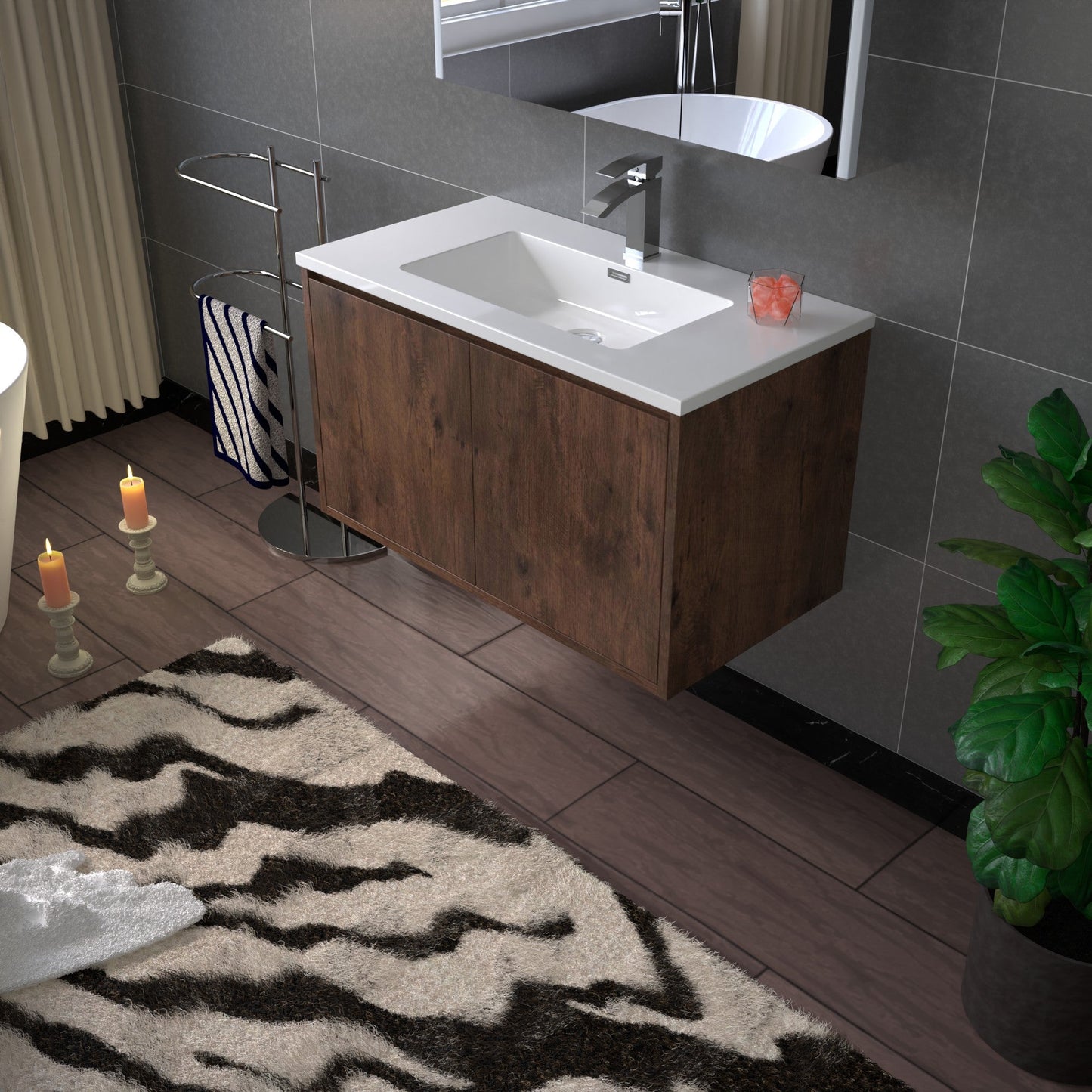 WOODBRIDGE 23-5/8 in. W x 18-7/8 in. D Bathroom Vanity in Rose Wood with Resin Composite Vanity Top in Glossy White, with Stainless Steel Frame