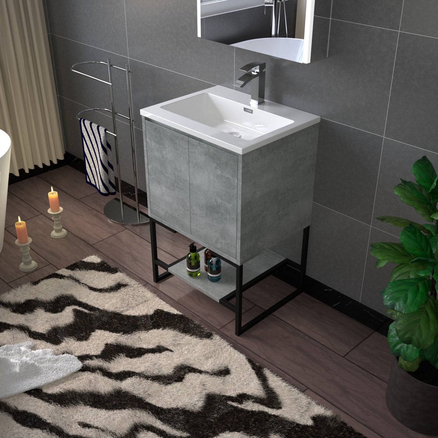 WOODBRIDGE 24 in. W x 19 in. D Bathroom Vanity in Gray with Resin Composite Vanity Top in Glossy White, with Stainless Steel Frame