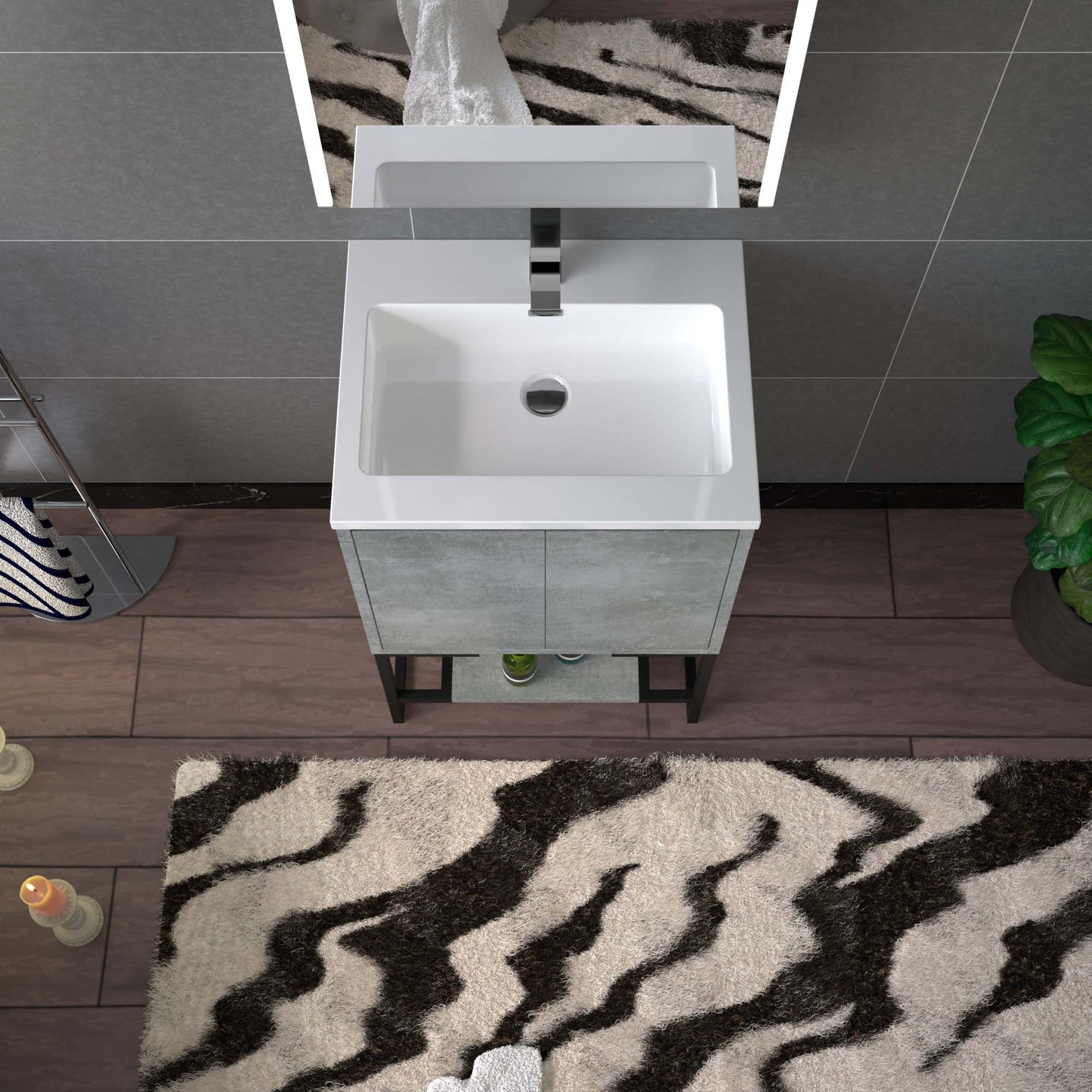 WOODBRIDGE 24 in. W x 19 in. D Bathroom Vanity in Gray with Resin Composite Vanity Top in Glossy White, with Stainless Steel Frame